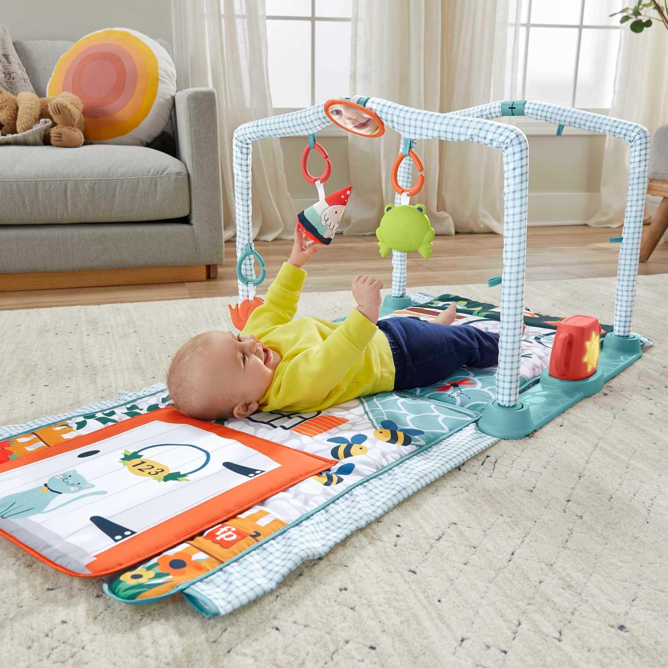 Fisher-Price - Home Sweet Home Cresci con Me 3-in-1, Tappetino Sia per Il Gioco a Pancia in su Che distesi sul pancino, con Tunnel per Gattonare e Giochi, Giocattolo per Bambini 0+ Mesi, HJK45