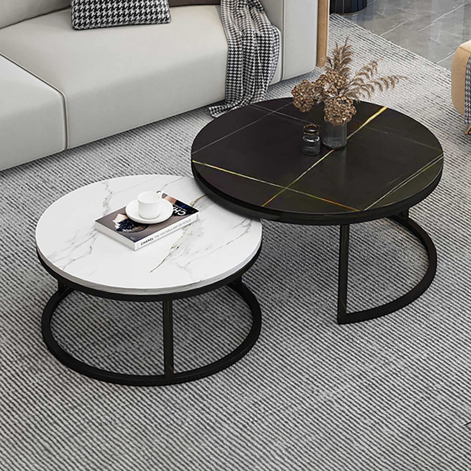 Klydbmyt Modern Marble Coffee Tables Set Of 2 With Drawer Storage For Living Room Sleek Design With Slate Marble Texture And Metal Frame Stylish Furniture Decor For Multipurpose Use