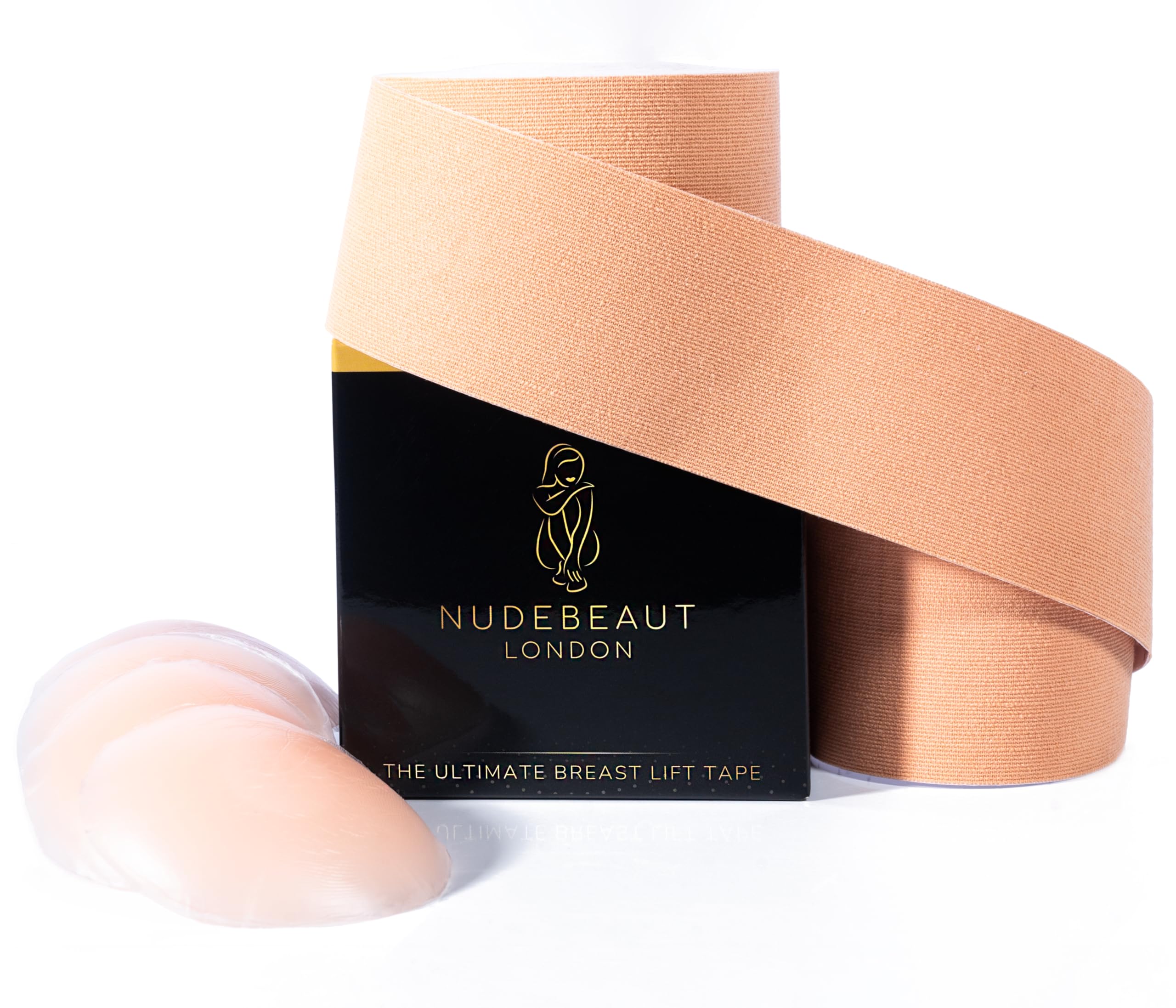 Nudebeaut Women's Beige/Nude Boob Tape Set For Lift & Support 8M Boobtapes 4 Reusable Nipple Covers Body Tape For Small & Large Breasts Strong Hold Invisible Bra For Waterproof Sweatproof & Skin-Friendly Booby Tape Uk Brand