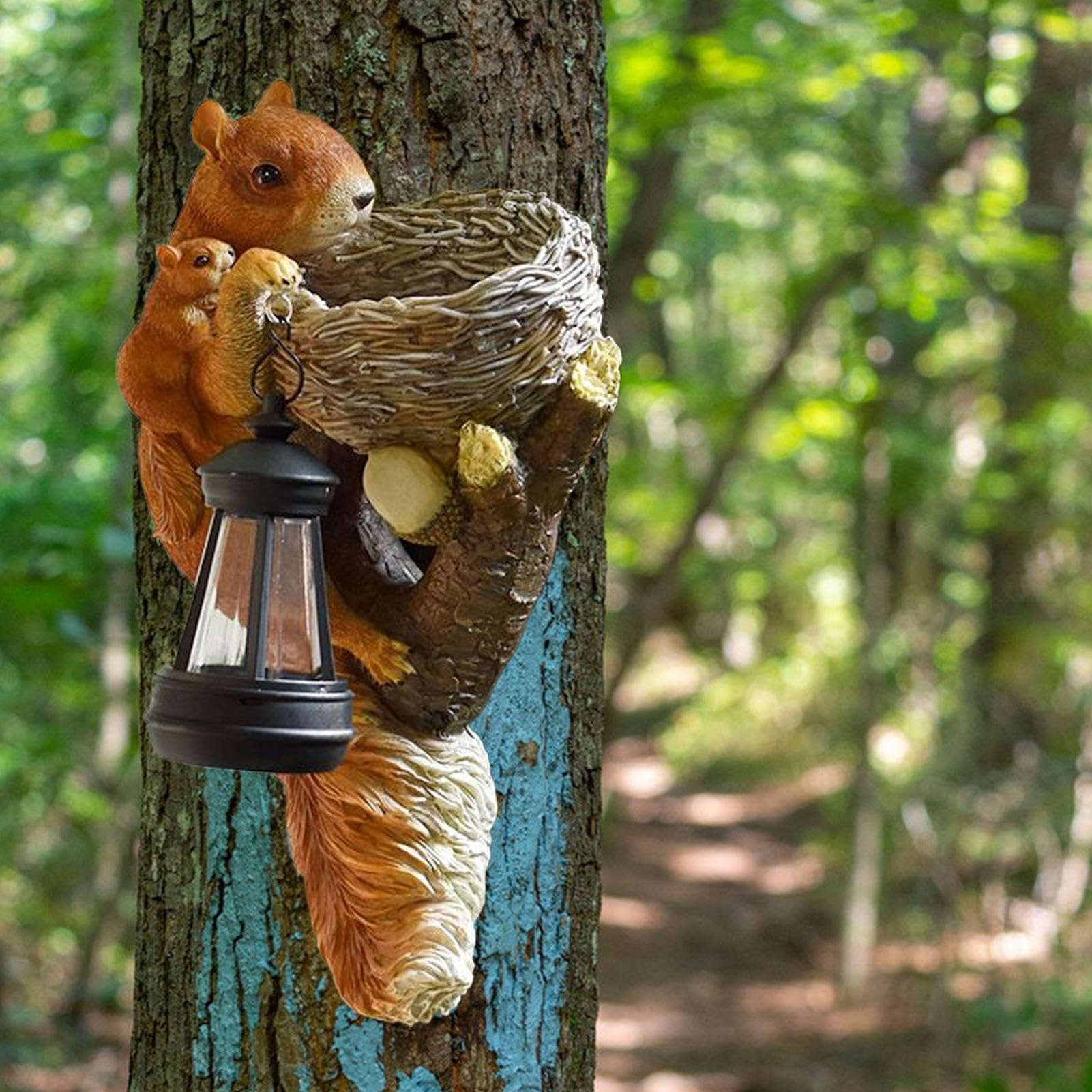 Figurka Wiewiórki Rękodzielnicze Lampiony Zwierzęce z Żywicy | Lampion solarny wiewiórka Dekoracja do ścieżki, podjazdu, patio, podwórka, trawnika, ganku, tarasu, balkonu, ogrodu i pod