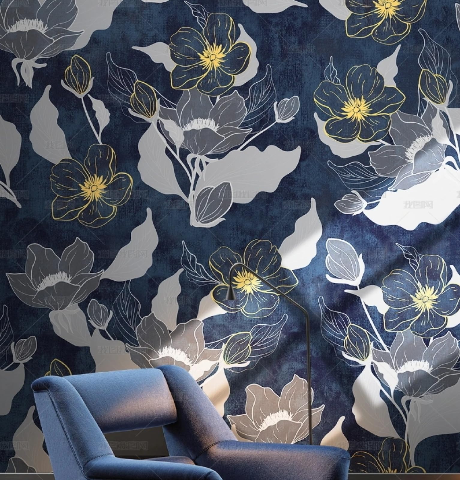 Papier peint autocollant vinyle adhésif pour meuble et mur bleu 45x600cm