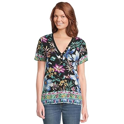 Johnny Was The Janie Favorite Short Sleeve Henley T Shirts Women