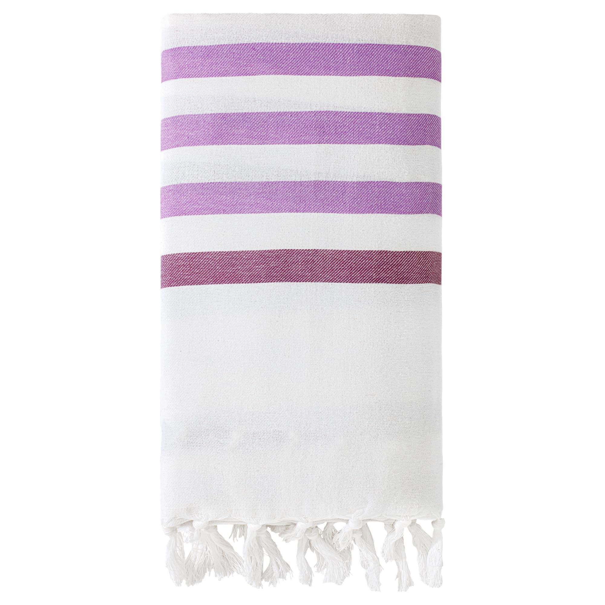 HMETOL Turkish Striped Cotton Beach Towel with Tassel Trim 1 Pack Sand Free Quick Dry Lightweight Oversized Travel Yoga Picnic Bath Towel Purple 180 x 100cm
