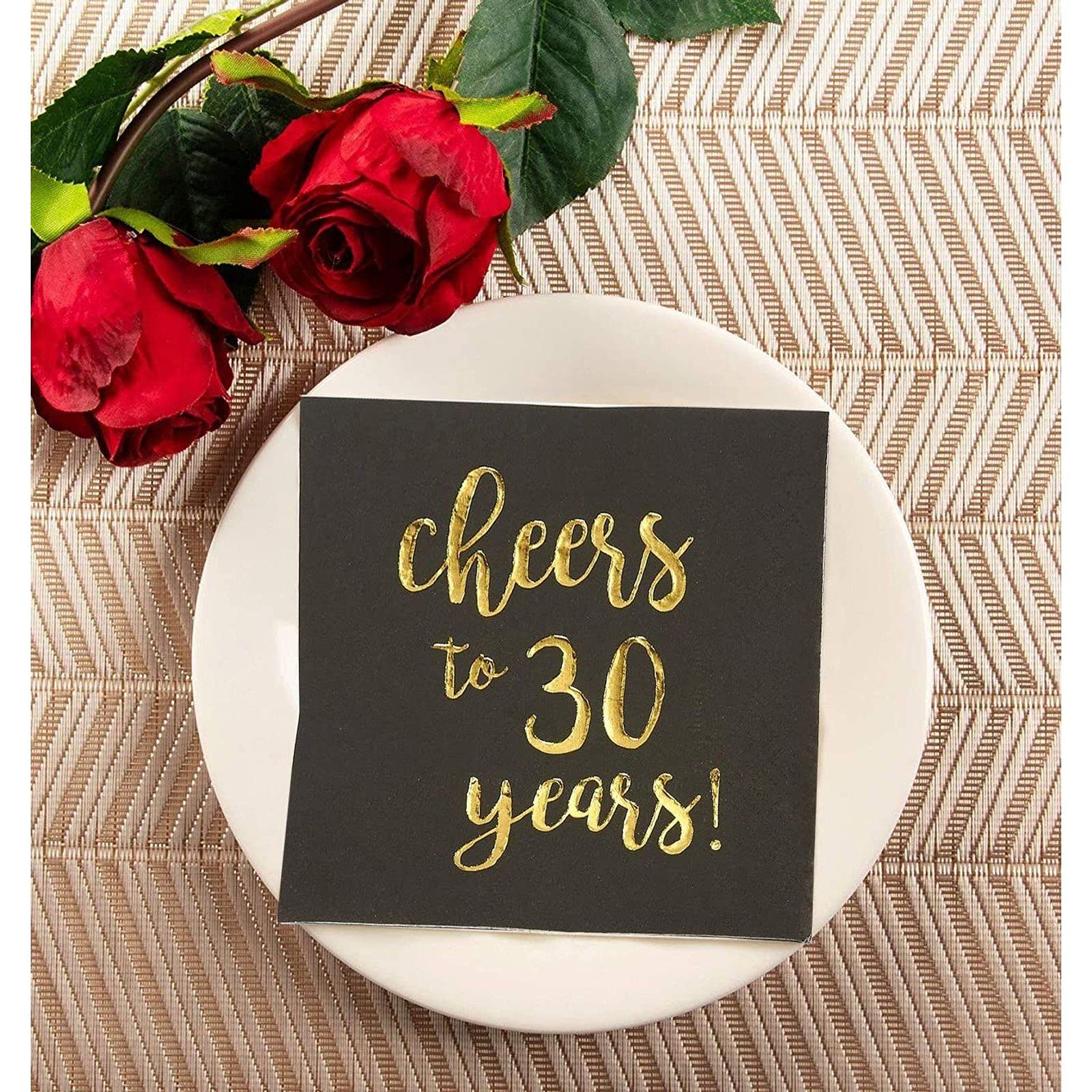 Juvale 50-pack Cheers To 30 Years White Gold Foil Disposable Paper Napkins 5" 30th Birthday Anniversary Party Supplies 3 Ply White And Gold Foil 5 X 5 In
