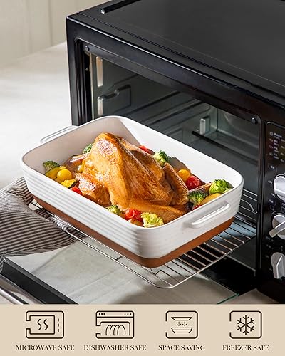 Miniatura 4 de MALACASA Fuentes para horno, Juego de 3 fuentes de cerámica para hornear, Juego de fuentes para hornear, Bandeja rectangular para lasaña profunda