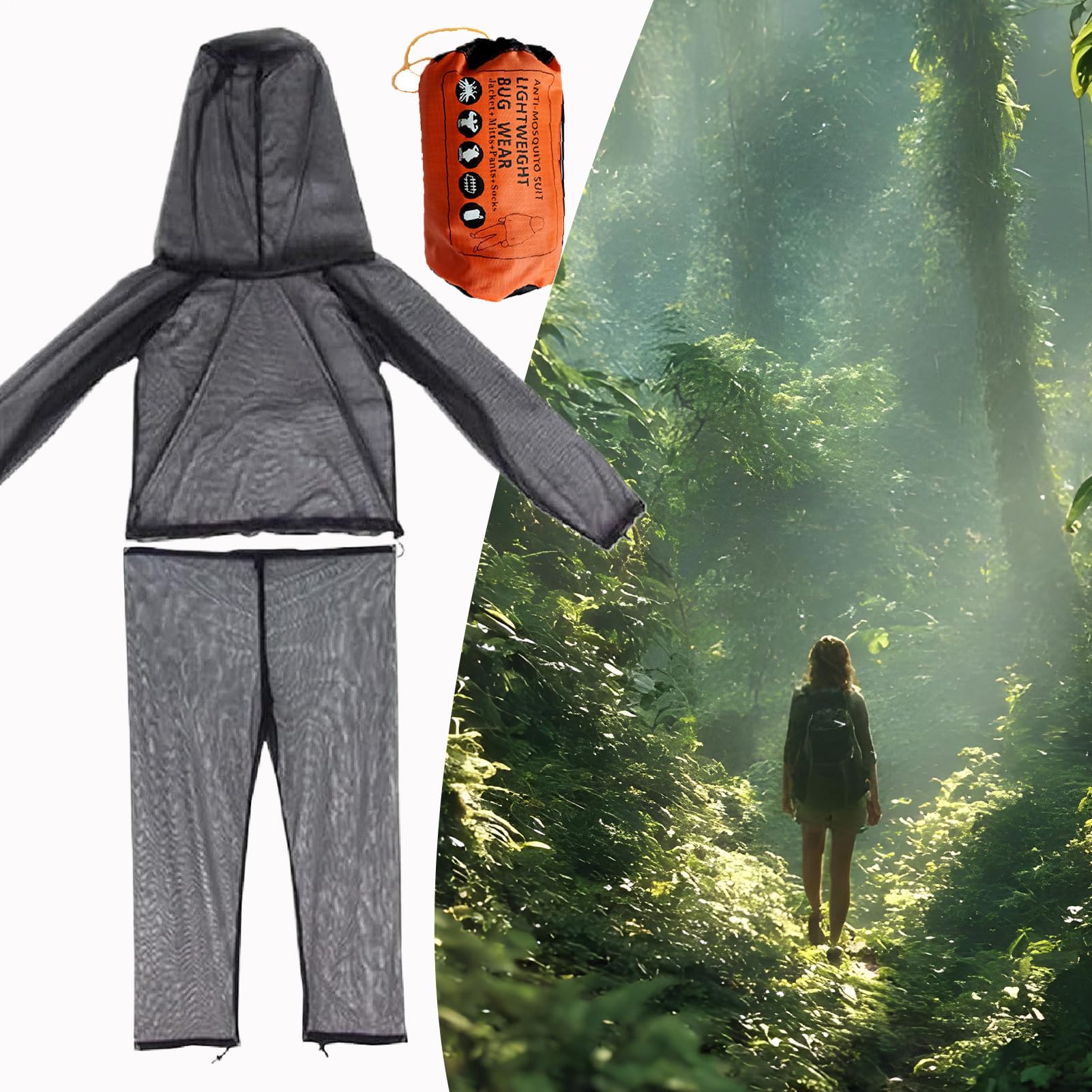Tuta Rete Anti-Zanzare, Tuta Completa in Rete Antinsetto, Maglia Leggera Traspirante con Borsa Trasporto per Zaino Trekking Campeggio Arrampicata