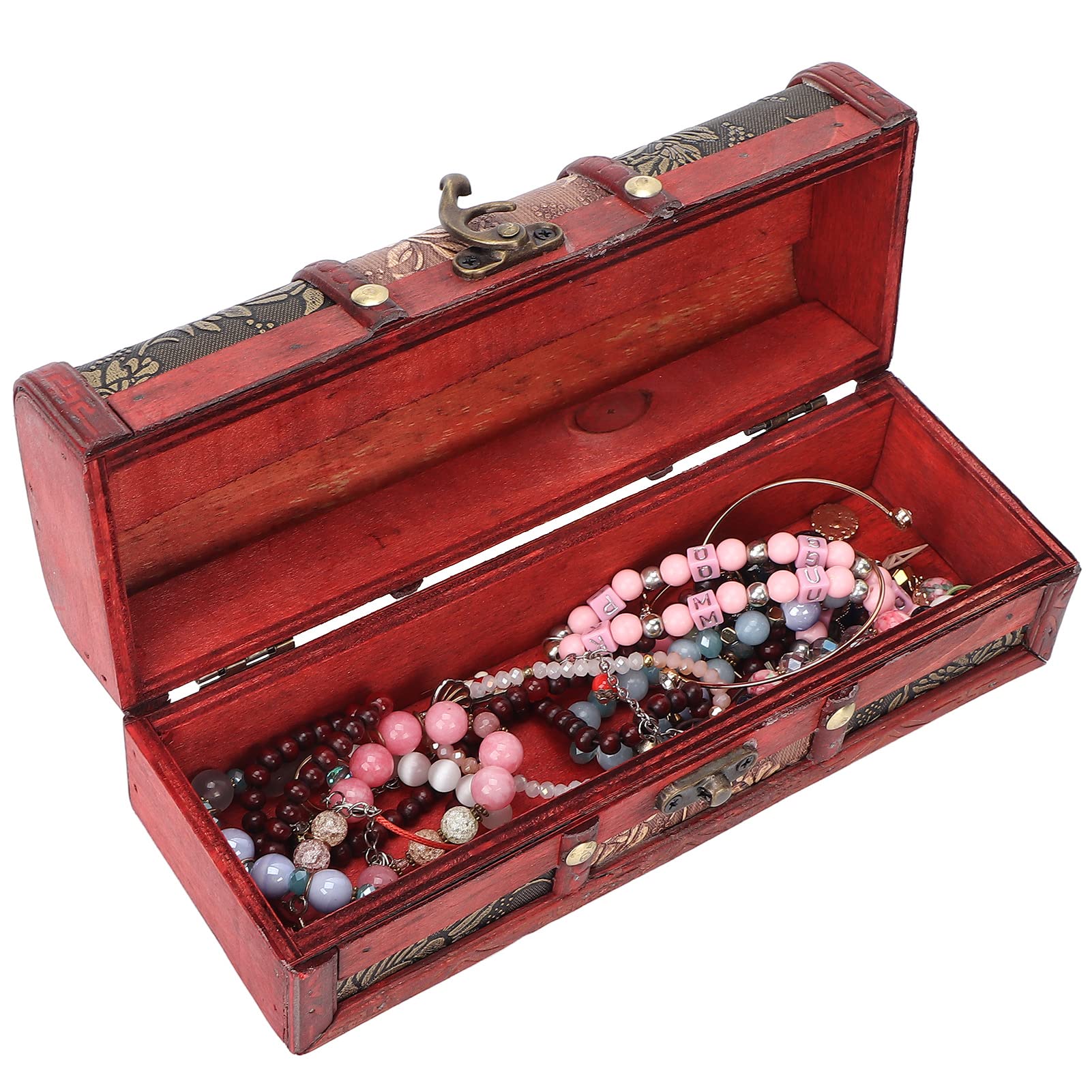 Boîte en bois avec couvercle vintage rétro pour rangement de bijoux et documents