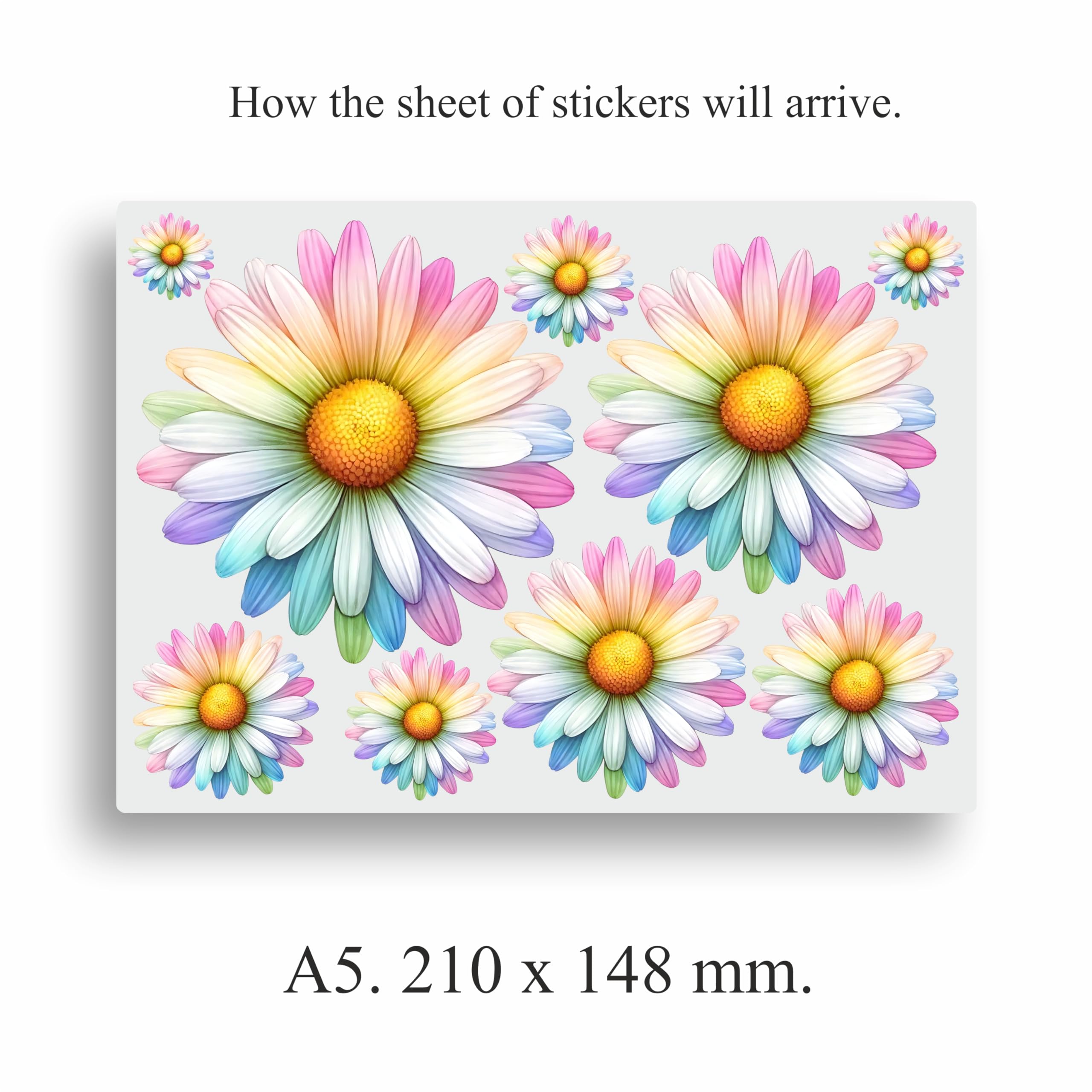 x9 Colourful Daisy Flower Vinyl Sticker, Floral Decal Cover up Marks, Multi-Purpose Ideal for Bin, Car, Laptop, Bike, Wall, Dustbin. Camper Van & More. Weatherproof & Vibrant. (Colourful Daisy) — view 2