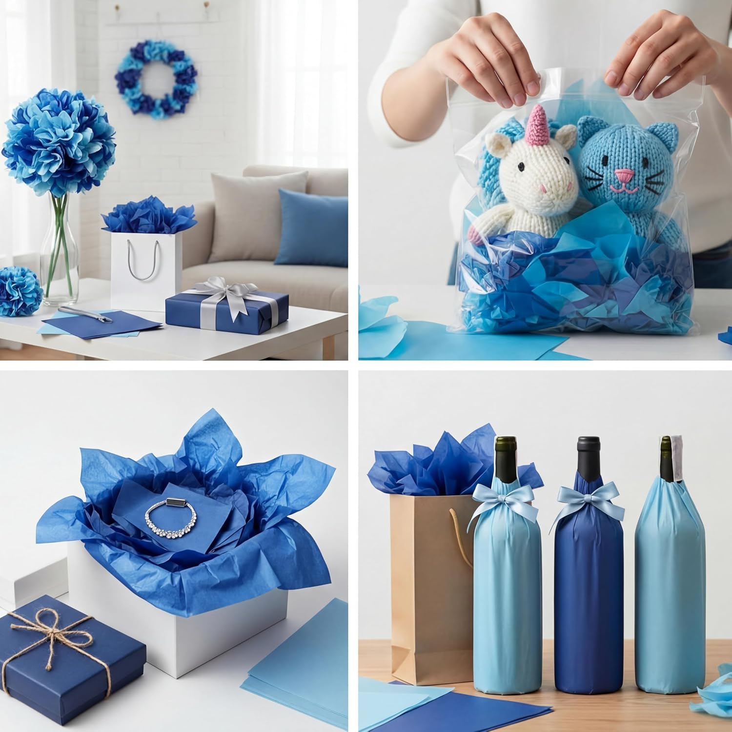 Qilery 500 Sheets Blue Series Tissue Paper Bulk for Gift Bags 15 x 20 Inch Acid Free Wrapping Paper for 2026 Graduation, Father's Day, Birthday, DIY Crafts, Wedding, Packaging, Bouquet, Summer Party