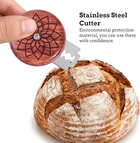 Miniatura 2 de DOITOOL Cojo de pan de madera con 5 cuchillas de afeitar reemplazables, herramienta cortadora de pan, herramienta de puntuación de masa agria para