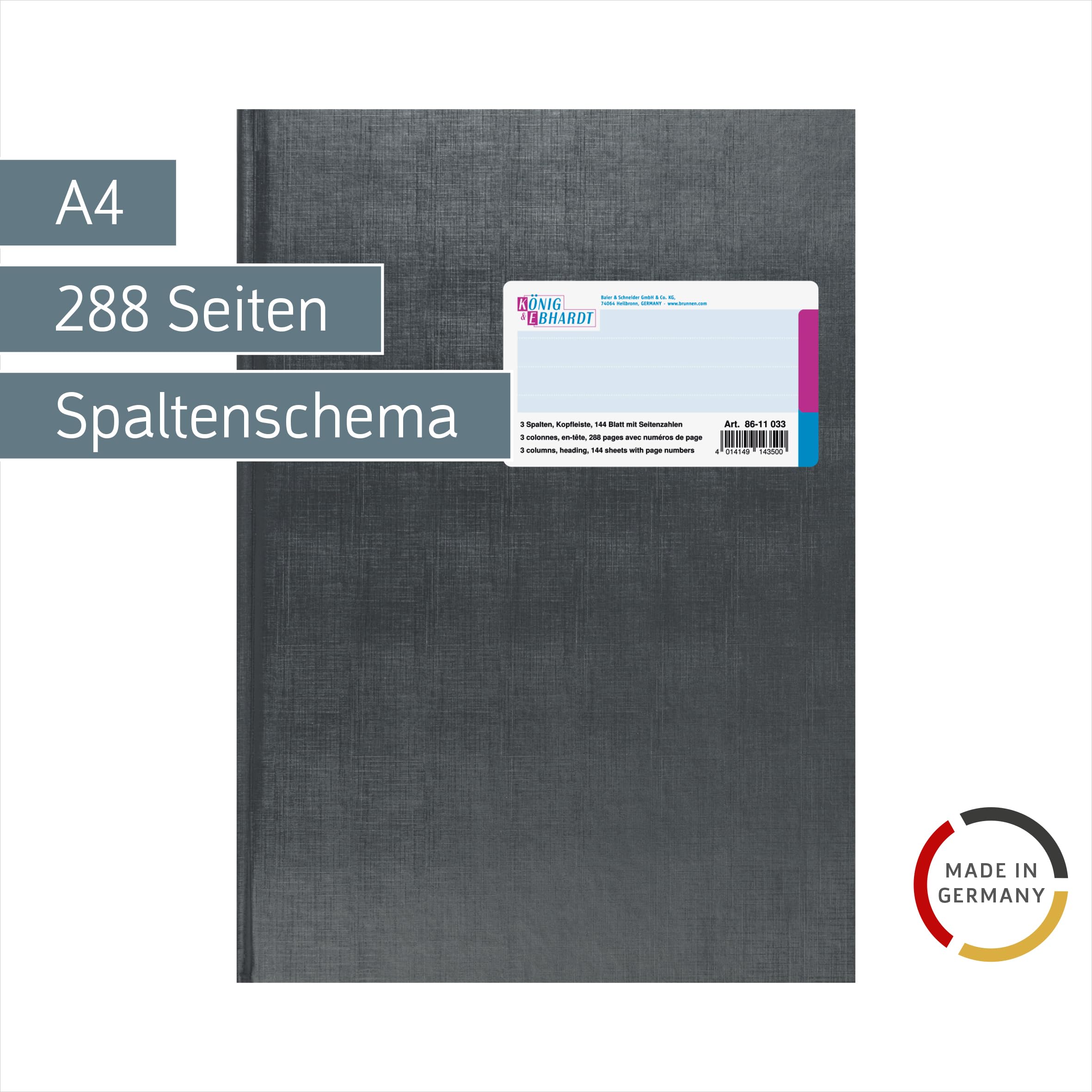 König & Ebhardt König und Ebhardt König & Ebhardt 8611033 Geschäftsbuch / Spaltenbuch (A4 mit Kopfleiste, 3 Spalten, 32 Zeilen, 80g/m², 144 Blatt Fadenheftung, mit Seitenzahl)