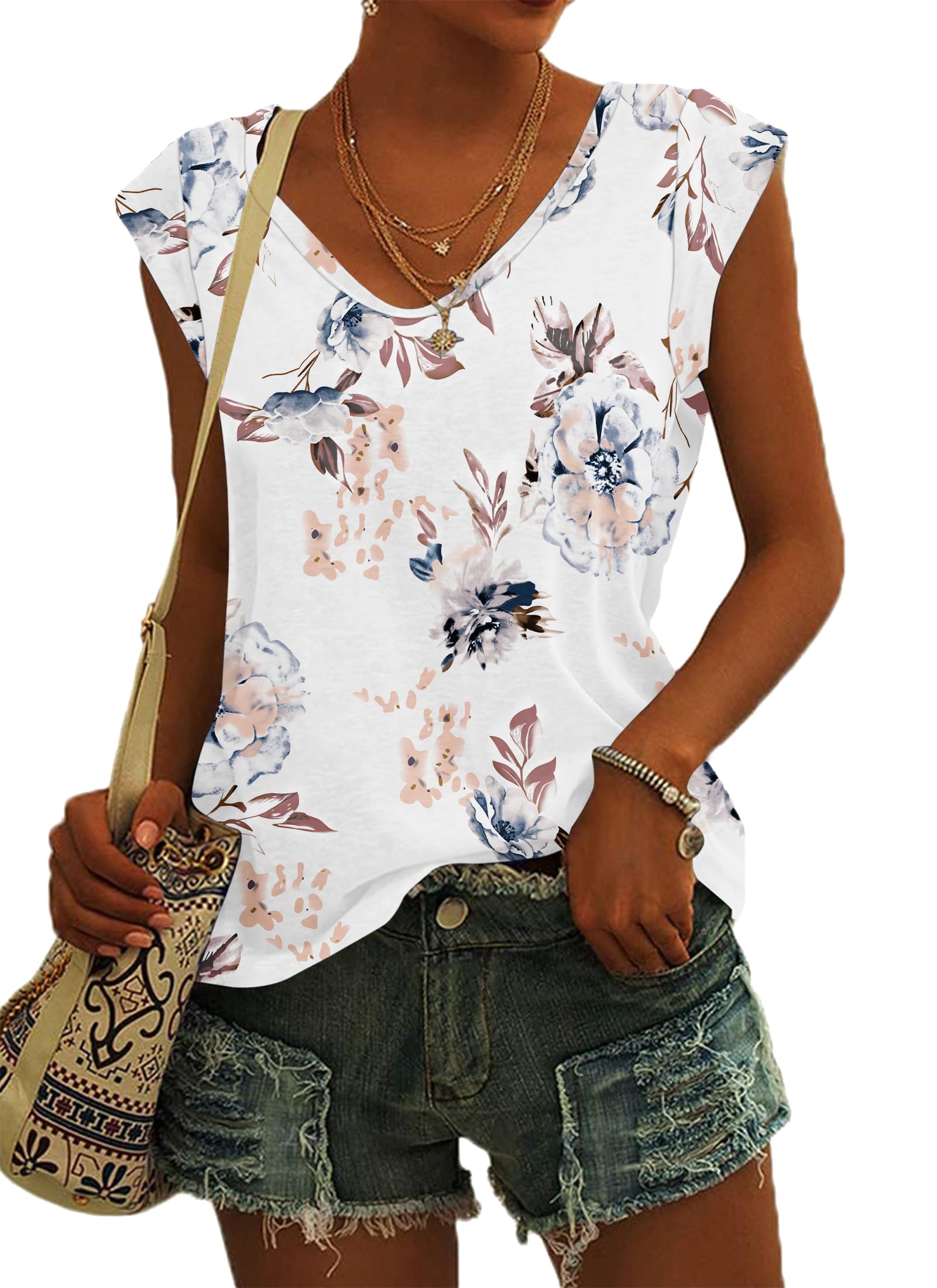 NARRAME Camiseta de Manga Casquillo para Mujer, Camiseta sin Mangas de Verano, Blusas holgadas Informales Simples