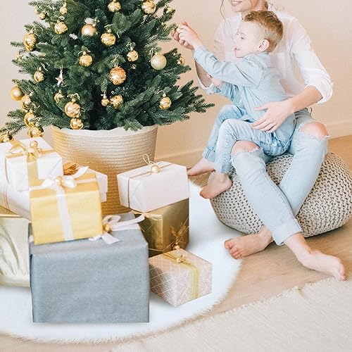Miniatura 6 de Falda de árbol de Navidad de 48 pulgadas, decoración de árbol de Navidad de piel sintética, falda de árbol de Navidad de felpa blanca, decoración
