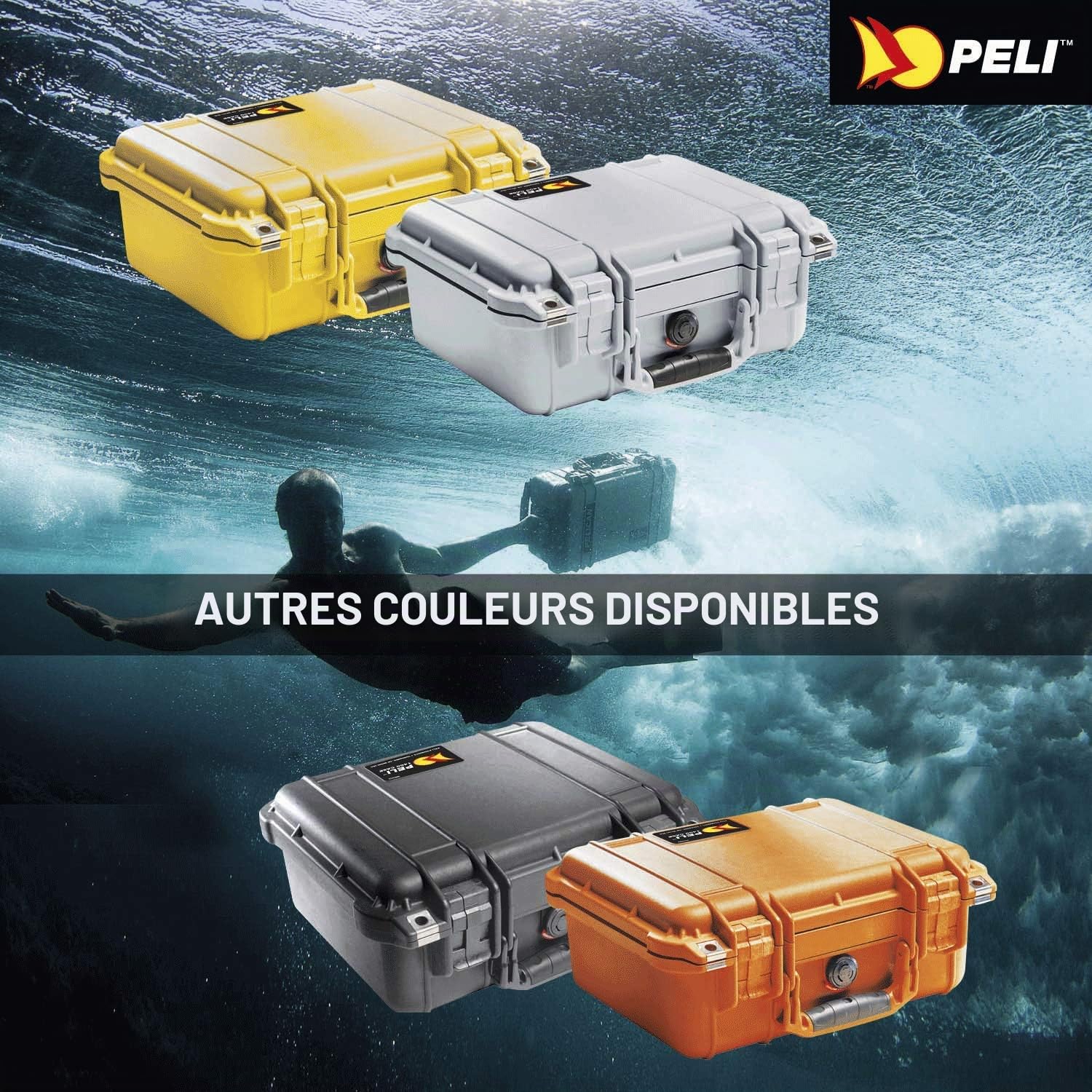 PELI 1400 valise pour caméra, drones et équipements électroniques sensibles, étanche à l'eau et à la poussière IP67, capacité de 9L, fabriquée en Allemagne, avec mousse personnalisable, noire