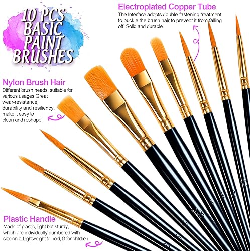 Miniatura 3 de FANDAMEI Juego de paletas redondas de pintura y pinceles de pintura, 3 paletas de pintura de plástico, 10 pinceles de pintura acrílica, pinceles de