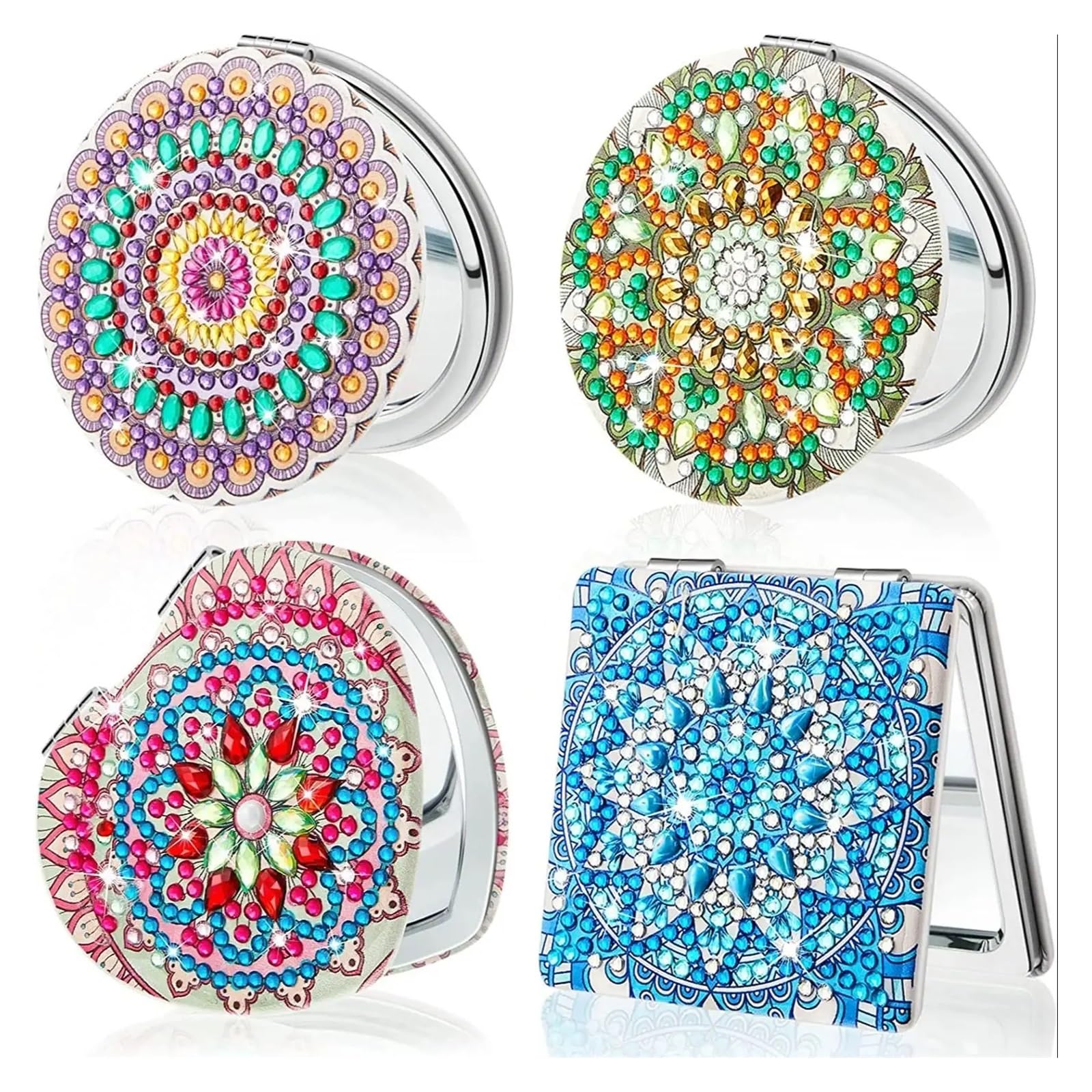 Espejo De Maquillaje Compacto Espejo Compacto de 4 Piezas for Pintar con Diamantes, Espejo Plegable Doble Cara for Maquillaje