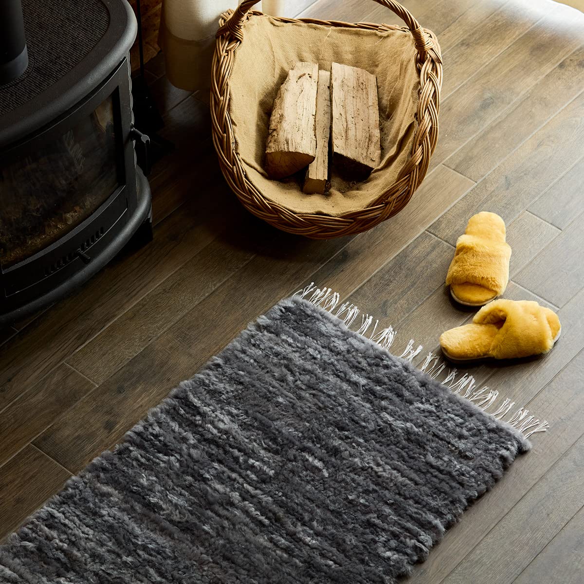 Tapis En Véritable Peau De Mouton - 90-100 Cm Naturel, Doux Et Chaud - Idéal Pour Salon, Descente De Lit Ou Coin Cosy