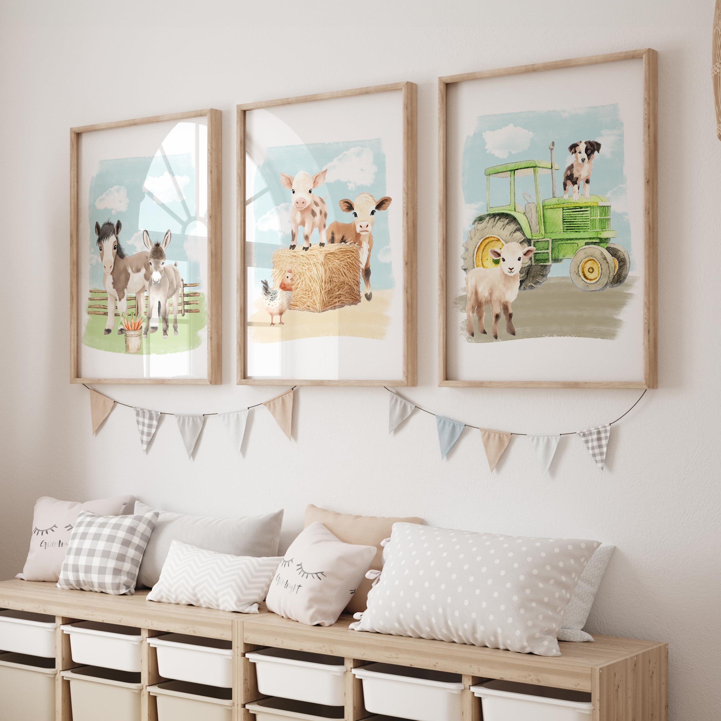Rose Rowan Design Farm Nursery Wall Prints for Boys Room, Set of 3 Wall Art, Animal Pictures, Playroom Theme Décor - A3