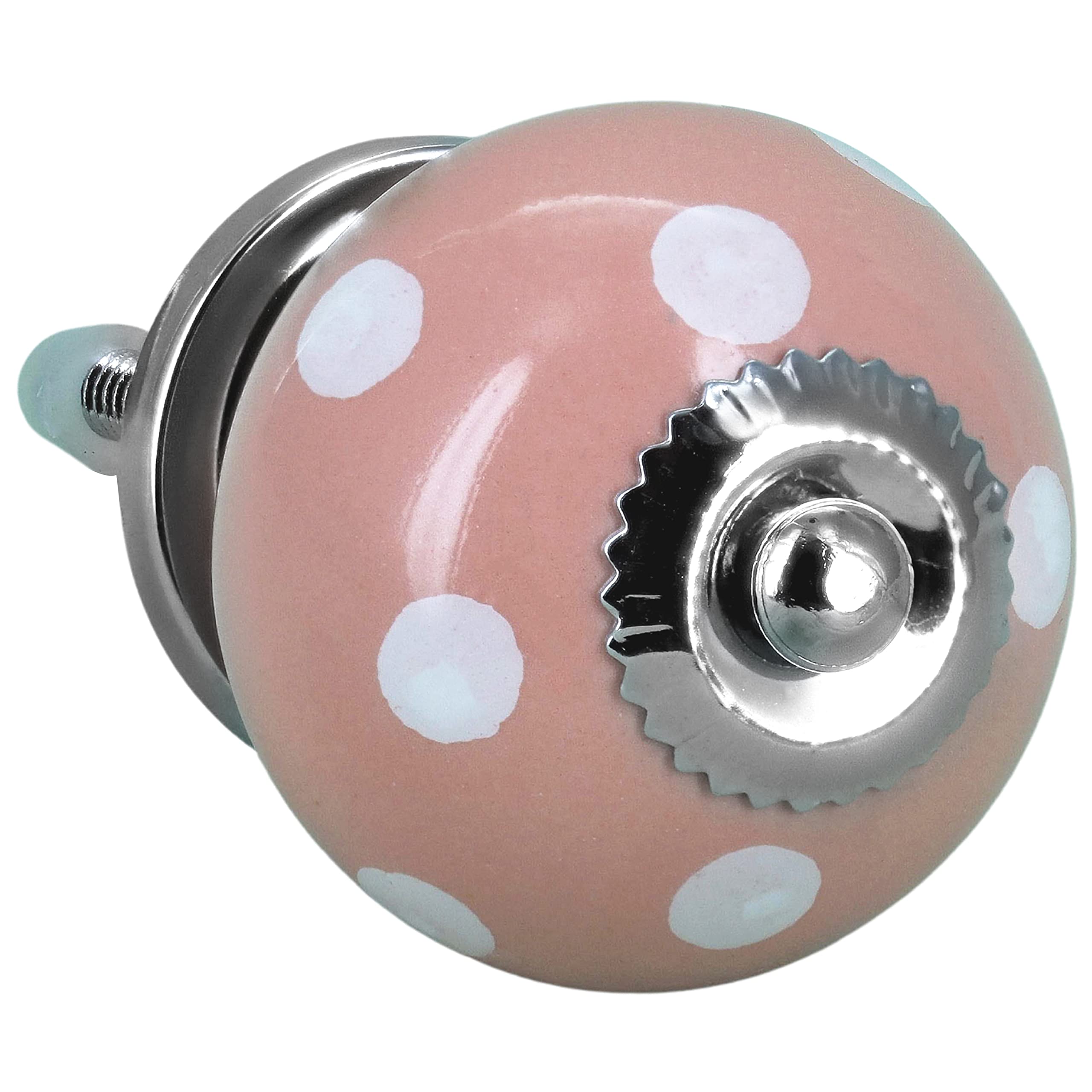 G Decor Polka Dot Spotted Round Ceramic Door Knob Vintage Shabby Chic Cupboard Drawer Pull Handle (Pastel Pink)
