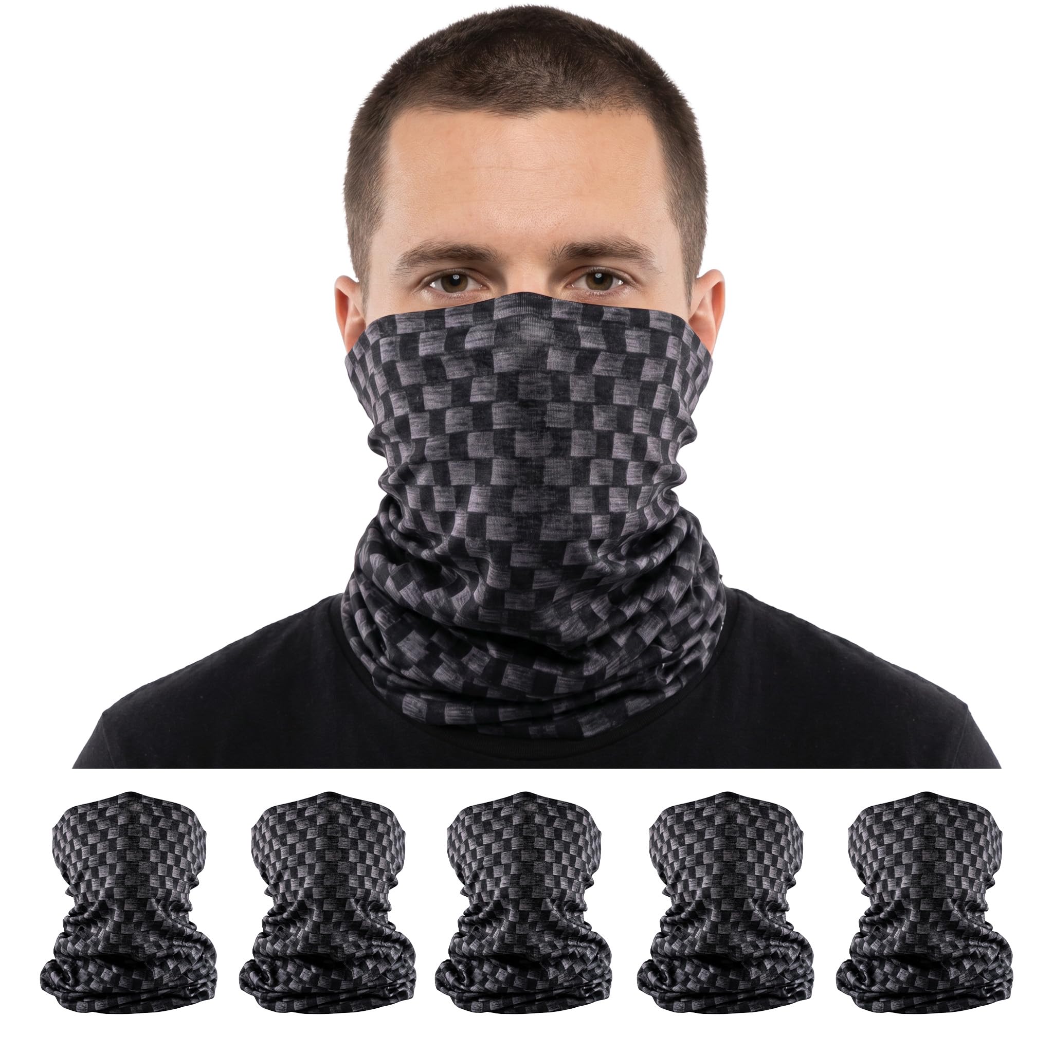 S A Soul of Adventure 5-Pack UV Face Shield | UV 30+ Multipurpose Neck Gaiter Balaclava for Adults | Multiple Color Packs