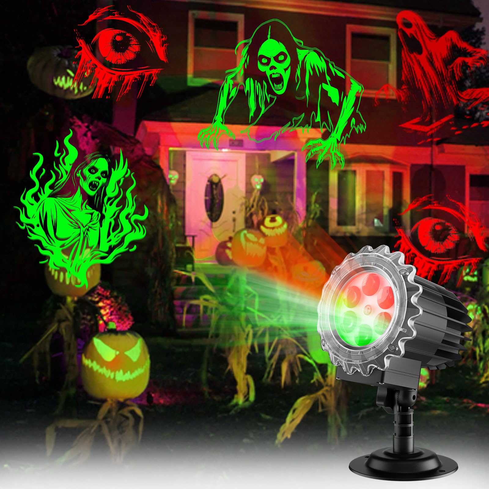 MATEPROX Halloween Projektor - 3D Grusel-Projektion Mit Geistern & Totenköpfen Für Garten & Haus