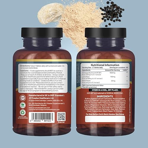 Miniatura 2 de KSM-66 Ashwagandha and Lions Mane Tablets – Alta resistencia 2200mg Extracto de raíz de Ashwagandha KSM-66 y extracto de hongo melena de leones