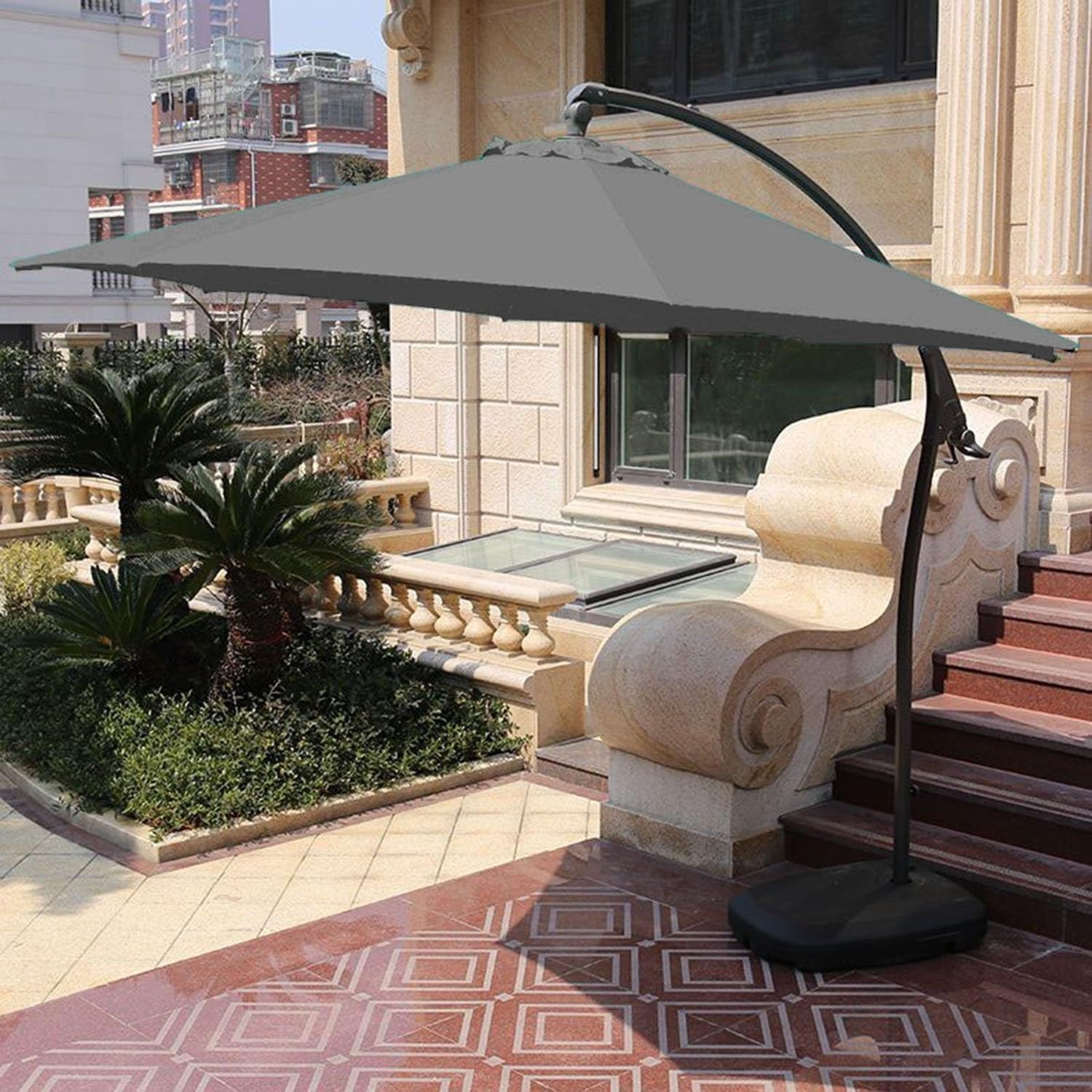 Auvent de Remplacement Pour Parasol Déporté 2m/2,7m/3/3.5m, Toile de Rechange Pour Parasol Déporté 6 Ribs/8 Ribs, Housse De Rechange Pour Parasol de Jardin Terrasse Plage(Chameau,3.0M/6 arms)