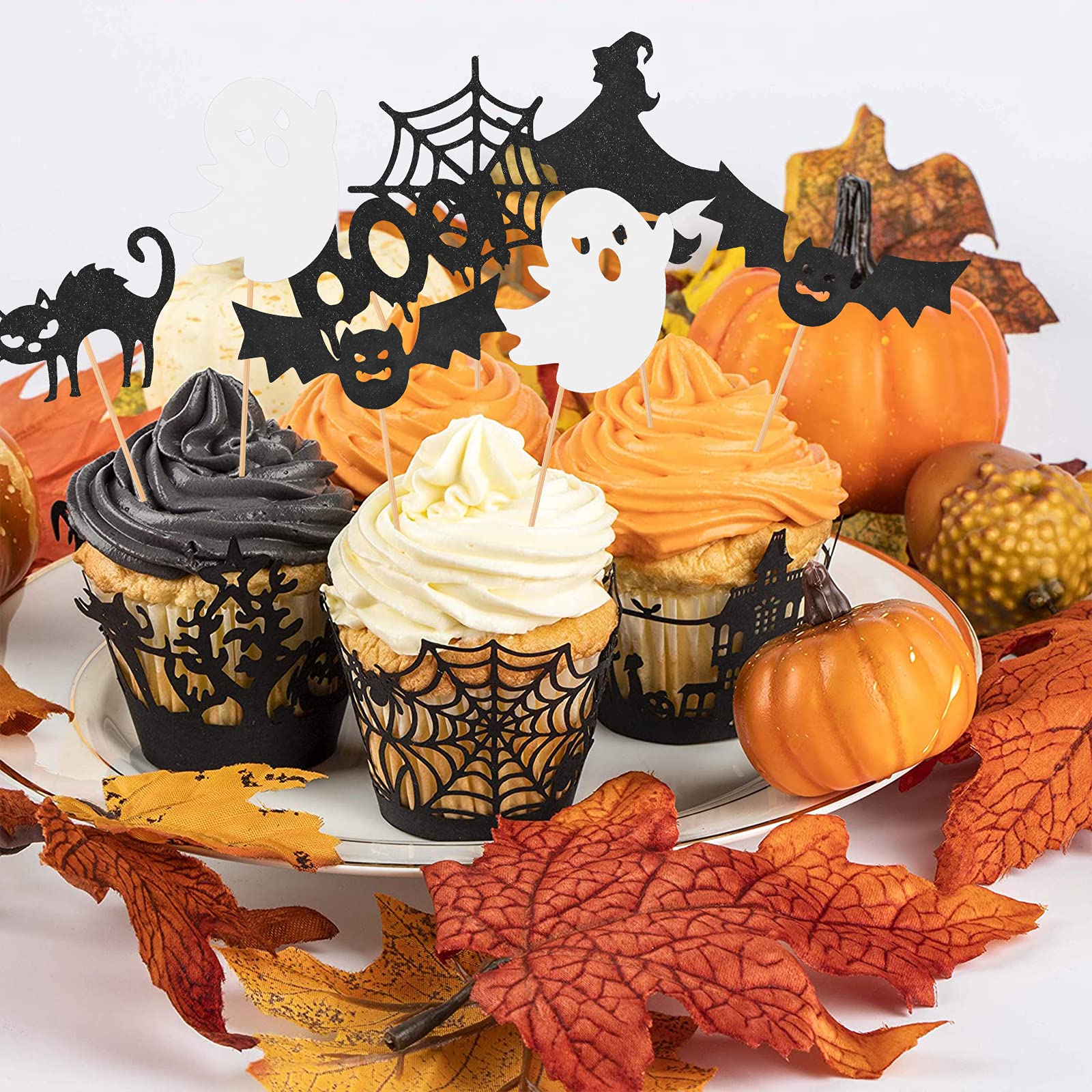72-Piece Halloween Cupcake Toppers Set - Spooky Pumpkin, Bat, Witch & More For Party Decor - View #5