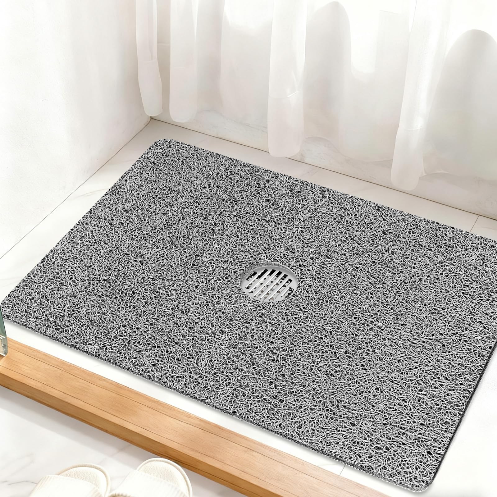 Shower Mat Non Slip: 32 x 24 Inch Extra Large Shower Mats with Drain Hole in Middle - Soft Loofah Quick Drying Matt for Shower Stall