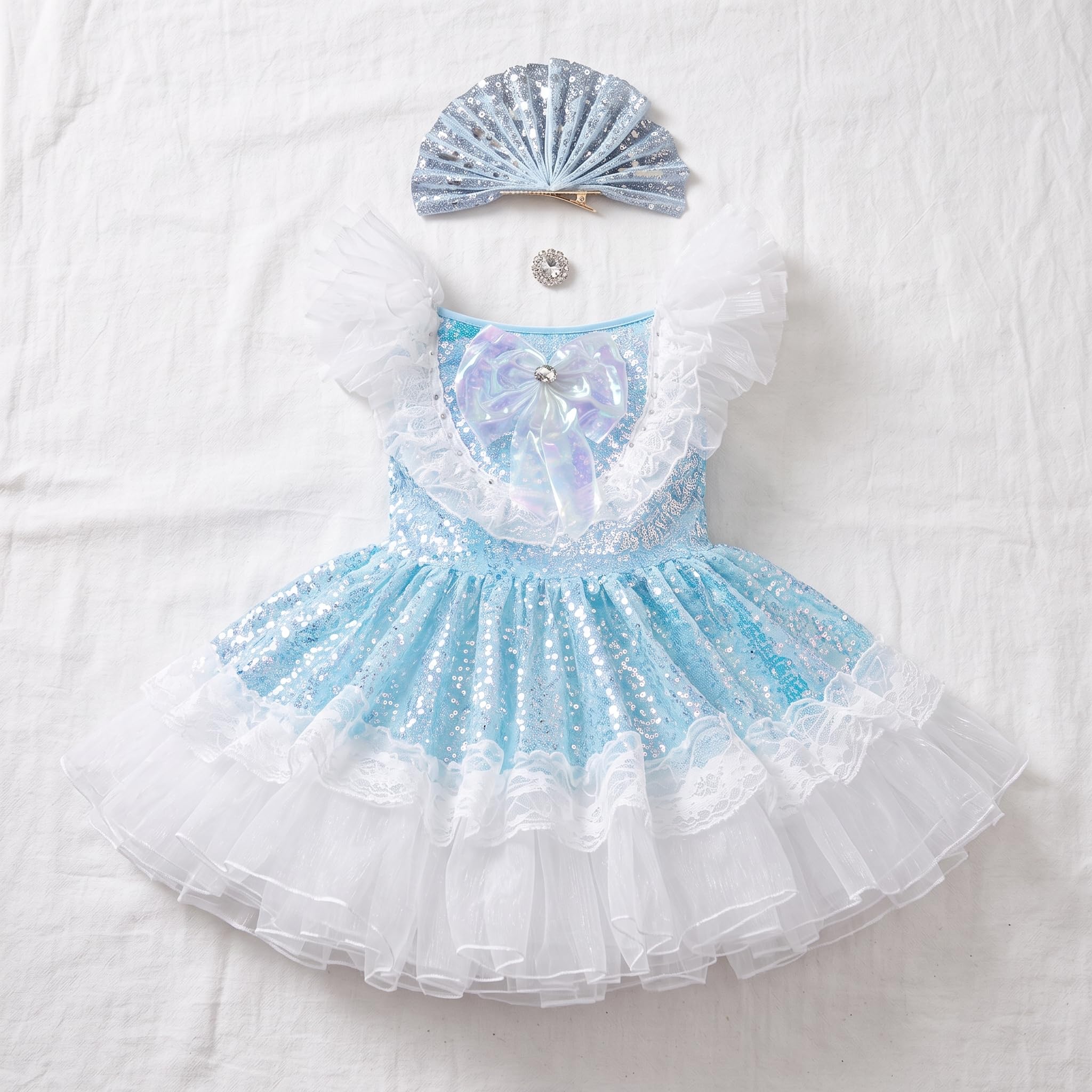 Prinzessin Kleid Kostüm Mädchen Kurzarm mit Pailletten für Tanz & Performance, numeric_height_130, regular, as3, numeric_height_130, numeric_height