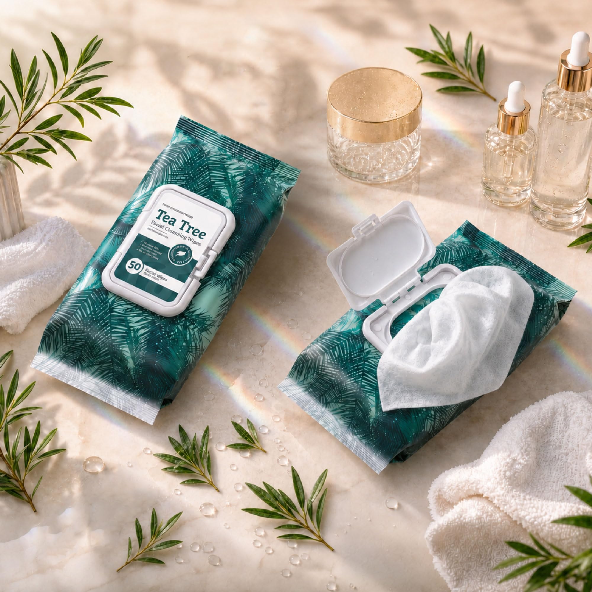 Body Prescriptions - 2 Pack (60 Count Each) Tea Tree Facial Cleansing, Pore Refining Wipes