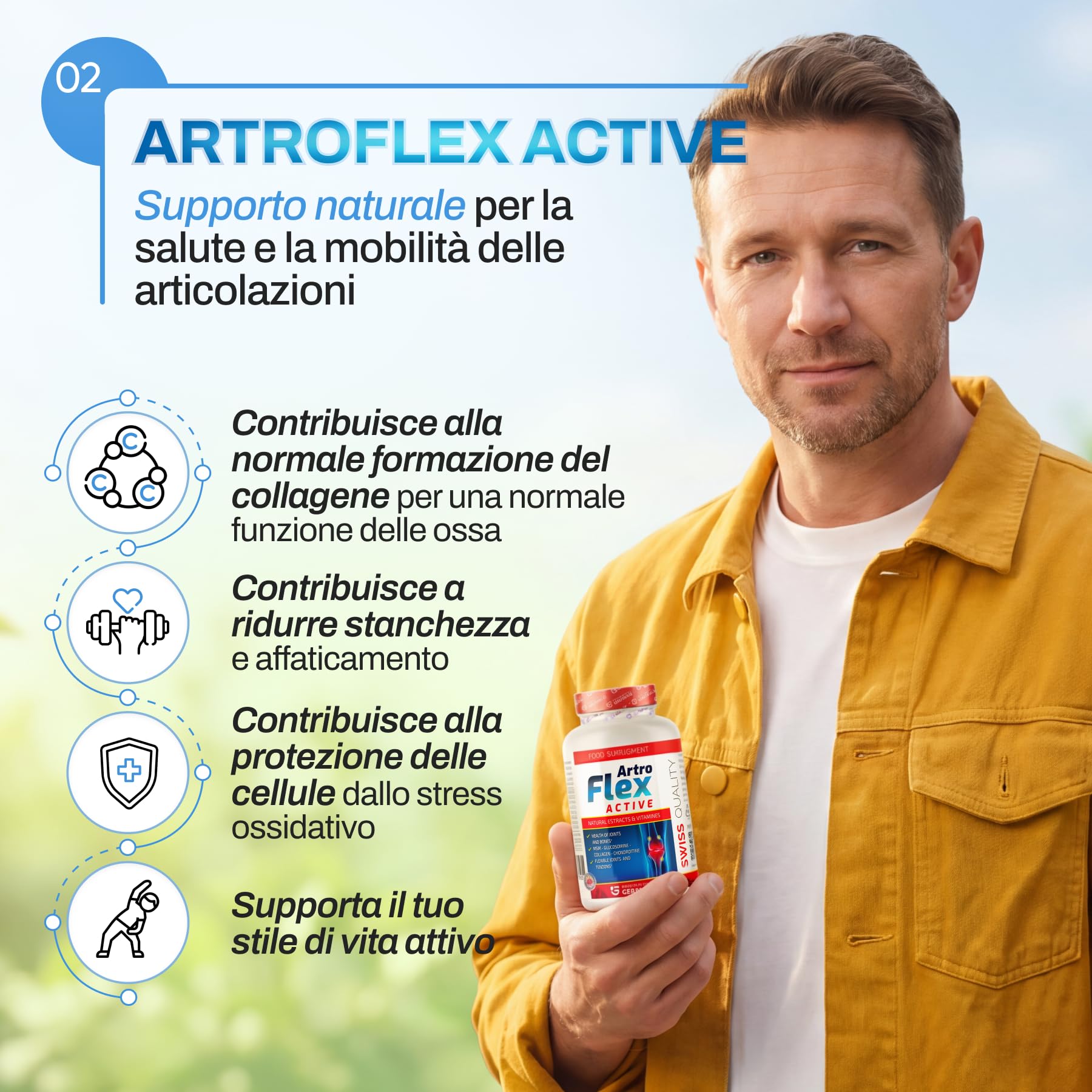 Capsule ARTROFLEX ACTIVE | Integratore per il Benessere delle Articolazioni | Con Glucosamina, MSM, Condroitina, Collagene Marino, Vitamina C, Magnesio, Zinco ed Estratti Vegetali | 30 Capsule