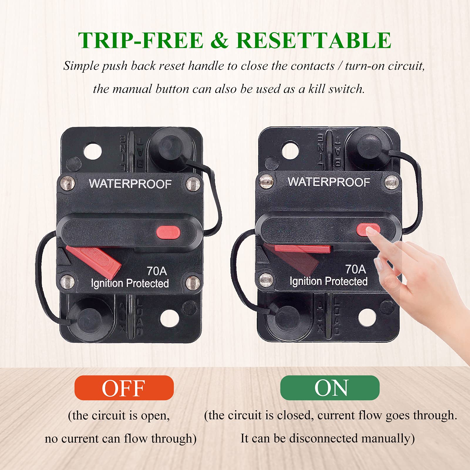 70 Amp In-Line DC Circuit Breaker Solar/Audio/Ca