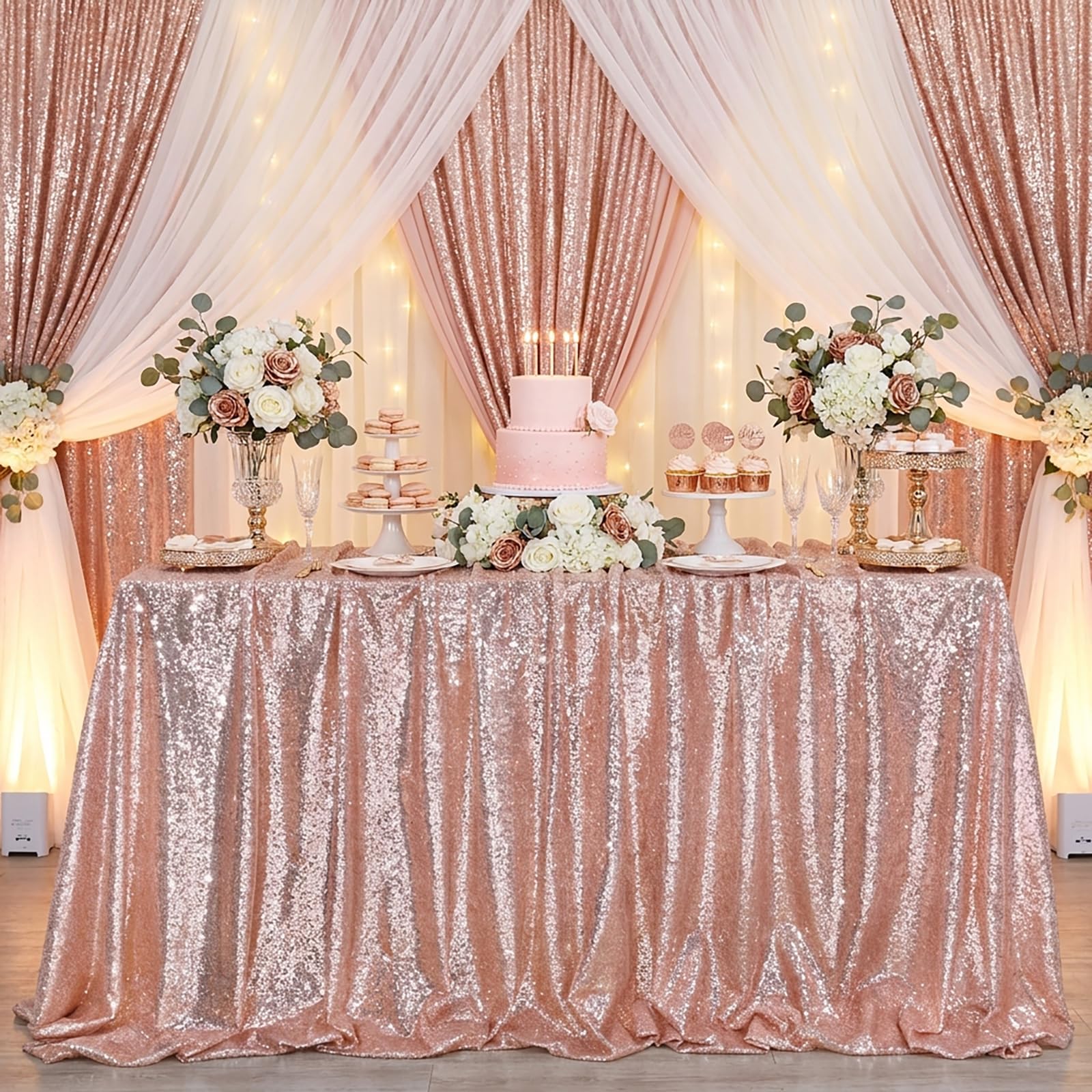Sequin Tablecloth Rectangle Blush Pink Sparkle Fabric Centerpieces Decor