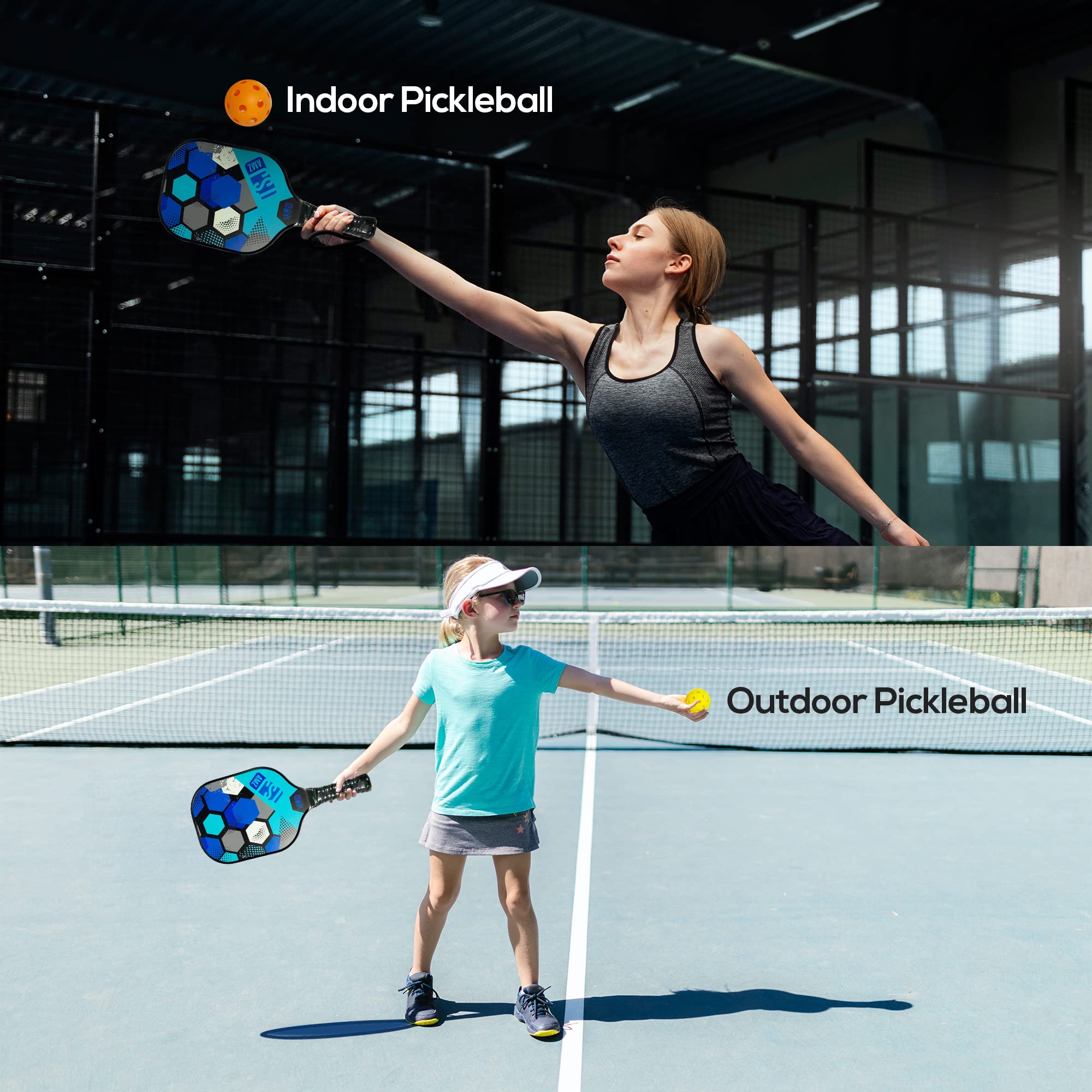 Pickleball-Paddel-Set USAPA-zugelassen – 2 Schläger, 4 Bälle, Tasche – Carbonfaser-Oberfläche, Für Einsteiger & Fortgeschrittene