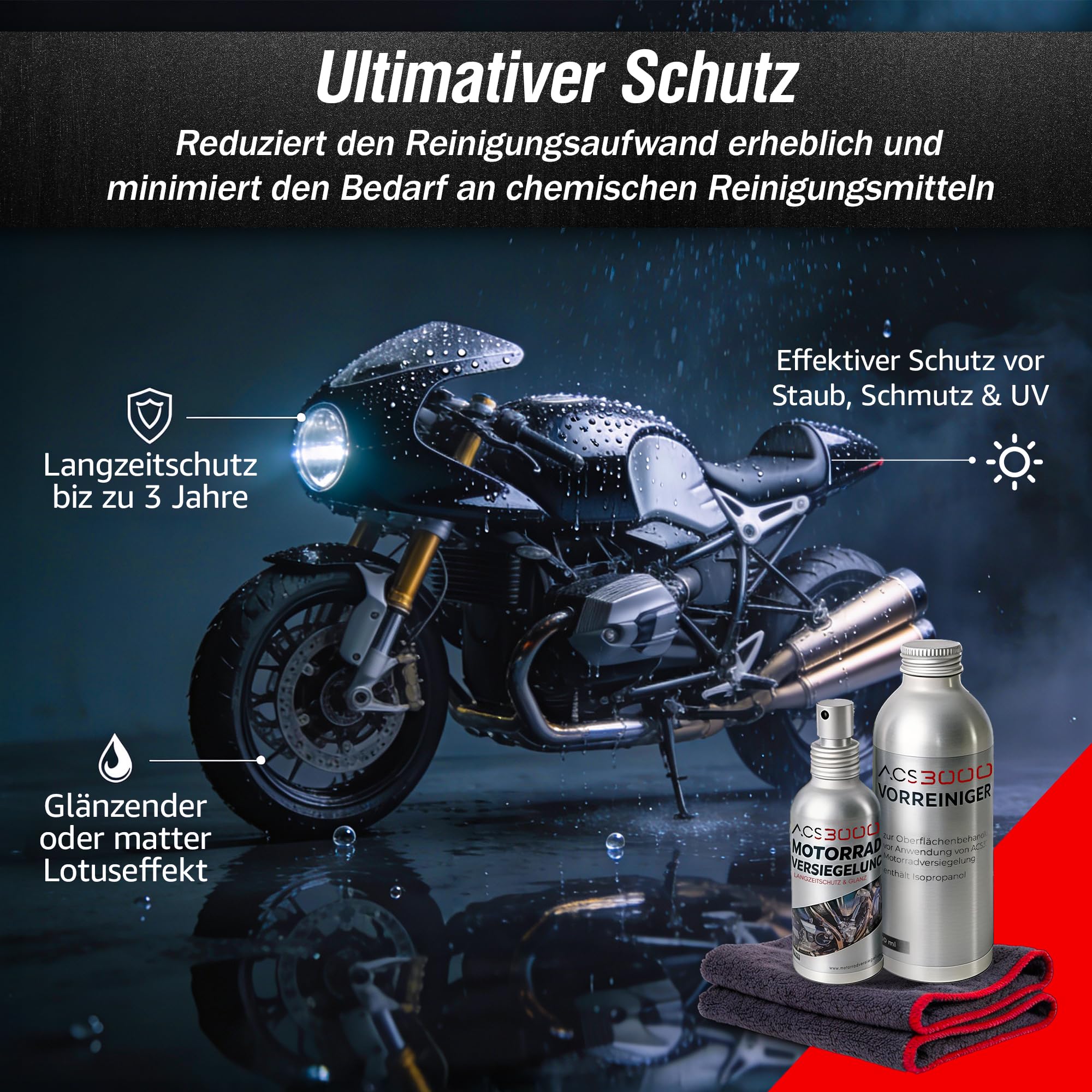 Motorrad-Versiegelung Set, Langzeitschutz & Glanz, UV-Schutz, Reinigungsset mit Mikrofasertüchern