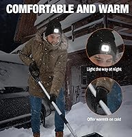 Vista 5 de MELASA Gorro LED con guantes de invierno ligeros para hombres y mujeres, sombreros de punto recargables por USB, guantes cálidos con forro polar