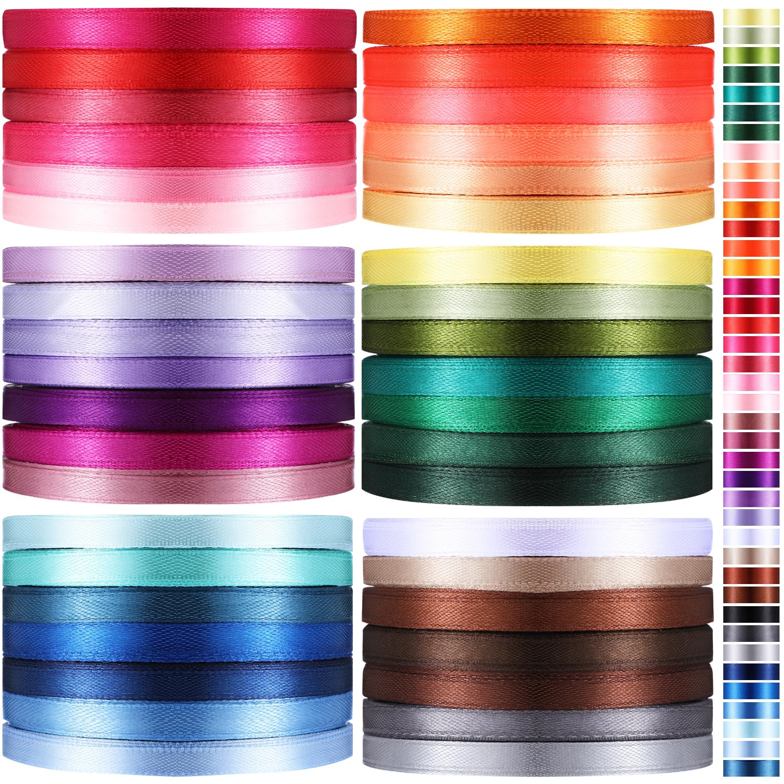 40 Rolls Satin Ribbons Colorful Fabric Ribbons Assorted Solid Rainbow for Gift Wrapping Bows Crafts DIY Bouquet Christmas Wedding Shower Decor(1/4" Wide,1000 Yd Long,Multicolor)