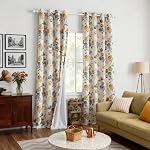 MYSKY HOME Rideaux en lin floral 84 Longueur de pouce 2 Panneaux Set fleur de printemps motif semi-sheer filtre de lumière vie privée ferme Grommet rideaux pour salon / salle à manger, jaune, W52 x L84, Pack-2