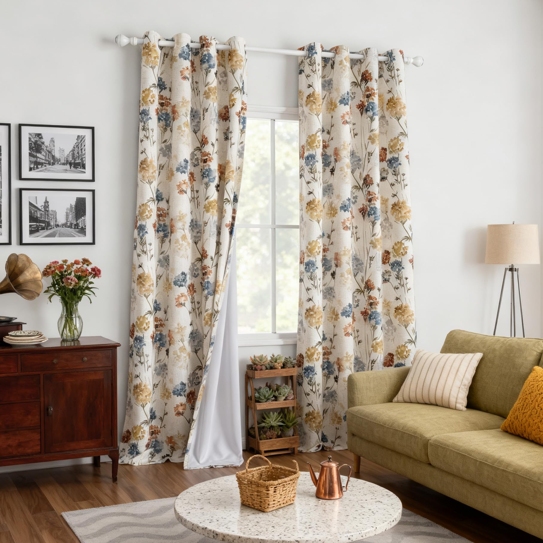 MYSKY HOME Extra Long 100% Blackout Curtains 108 Inches Long 2 Panels for Living Room Bedroom Farmhouse Floral Patterned Double Layer Thermal Insulated Grommet Window Treatments, Yellow, 52" W Each