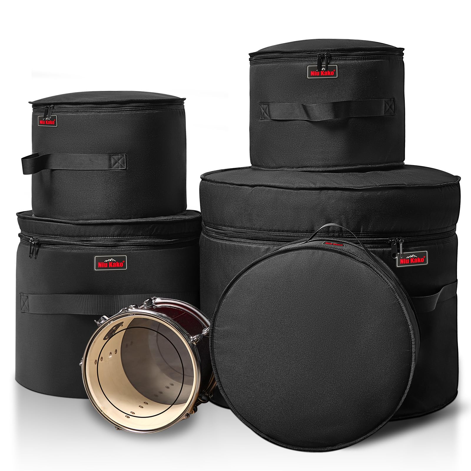 Set di 5 custodie imbottite per batteria per batteria da 55,9 cm, 30,5 cm, 33 cm, 40,6 cm e rullante da 14", custodie protettive leggere per batteristi, trasporto di concerti e conservazione a lungo