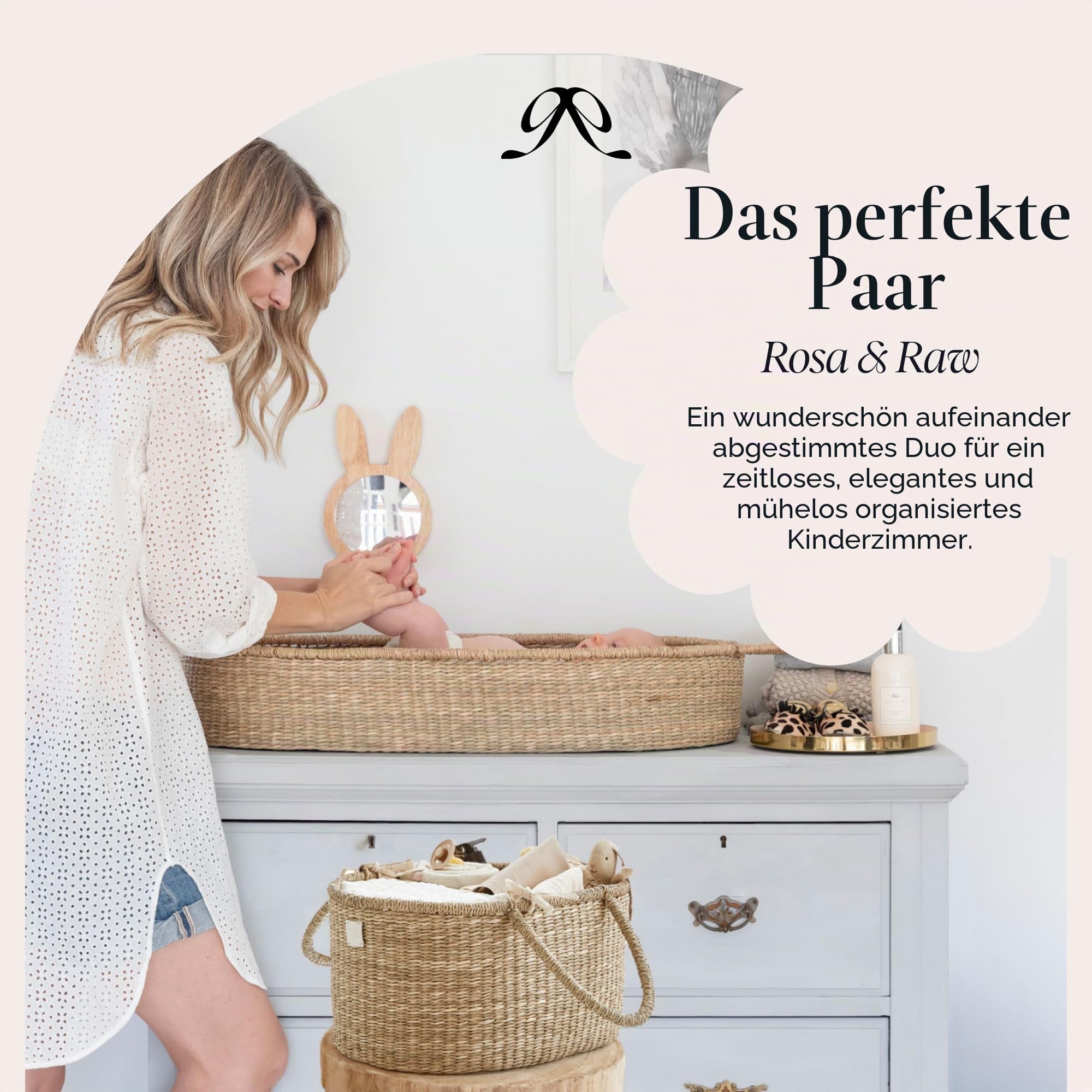 BEBE BASK Baby-Wickeltasche, handgefertigt, Bio-Seegras, luxuriöser Windelkorb, niedlicher Windelkorb für Mädchen, Wickeltasche für Babys, Jungen, Kindergarten