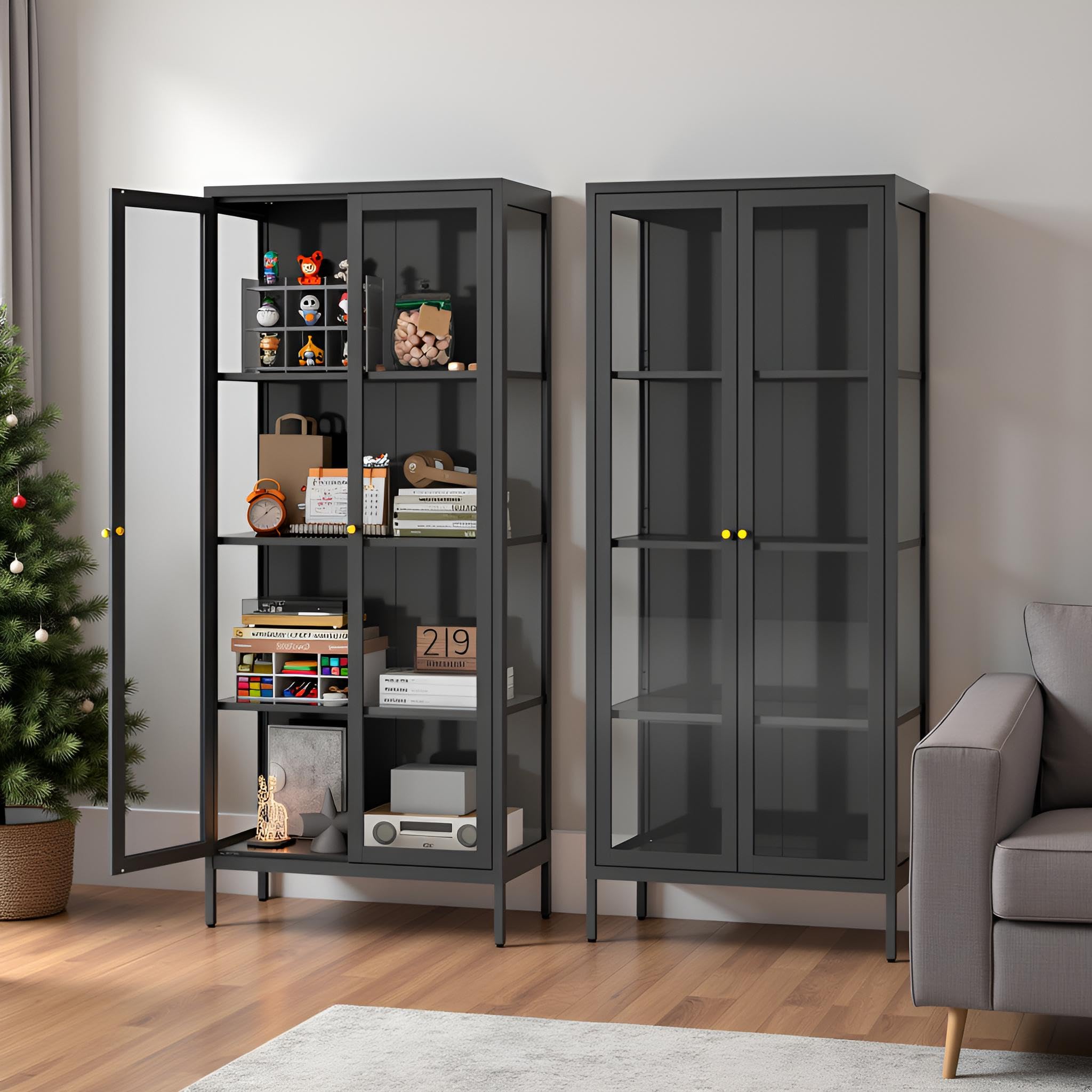 TIMELESS PIECES Vitrine,Glasvitrine Stehend Vitrinenschrank für Wohnzimmer Schlafzimmer Wein Büro