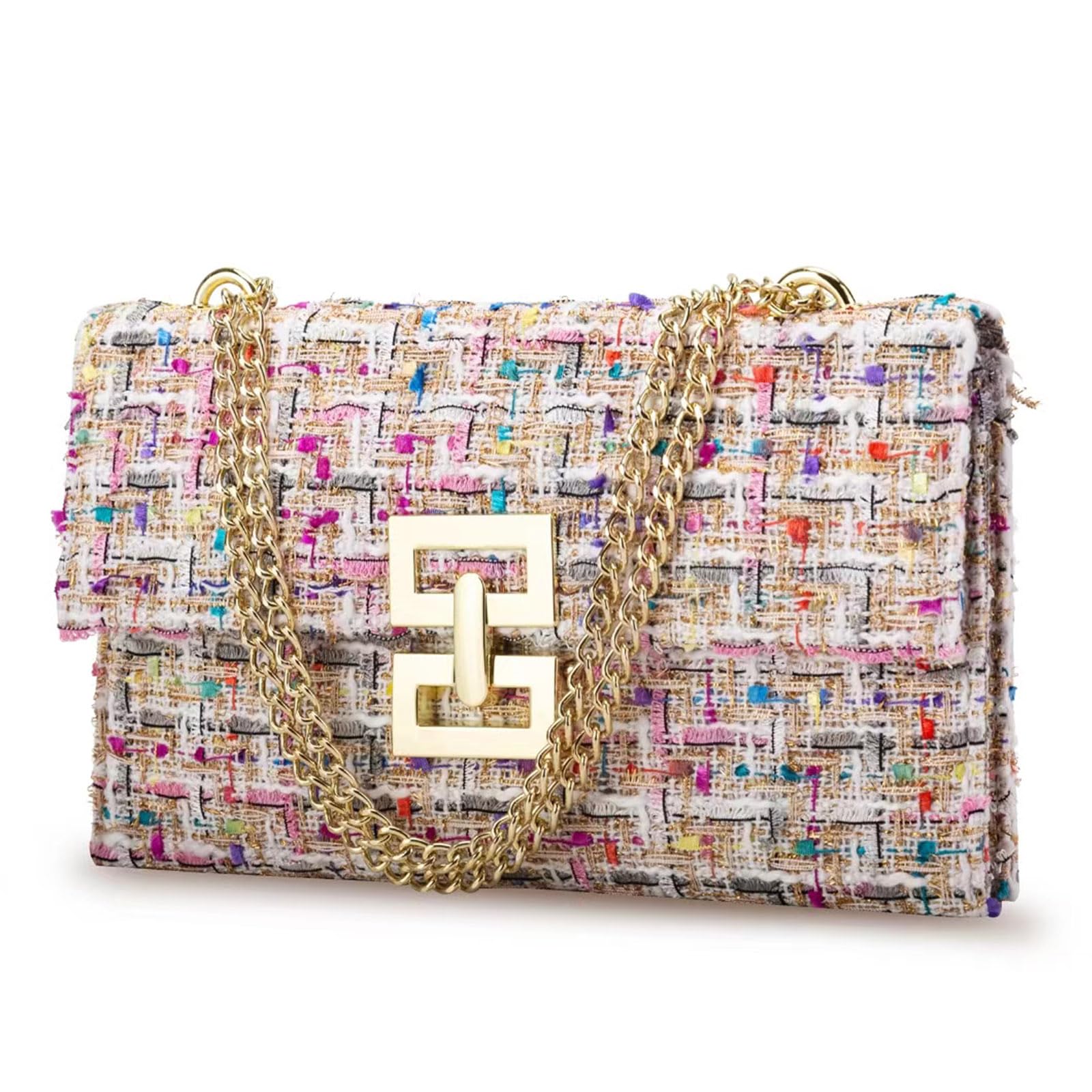 DFJXXX Tweed Clutch Purse Woven Designer Evening Bag Handbag Boho Tweed Envelope Wallet Fold Over Chain Crossbody Shoulder Bag (colour0)
