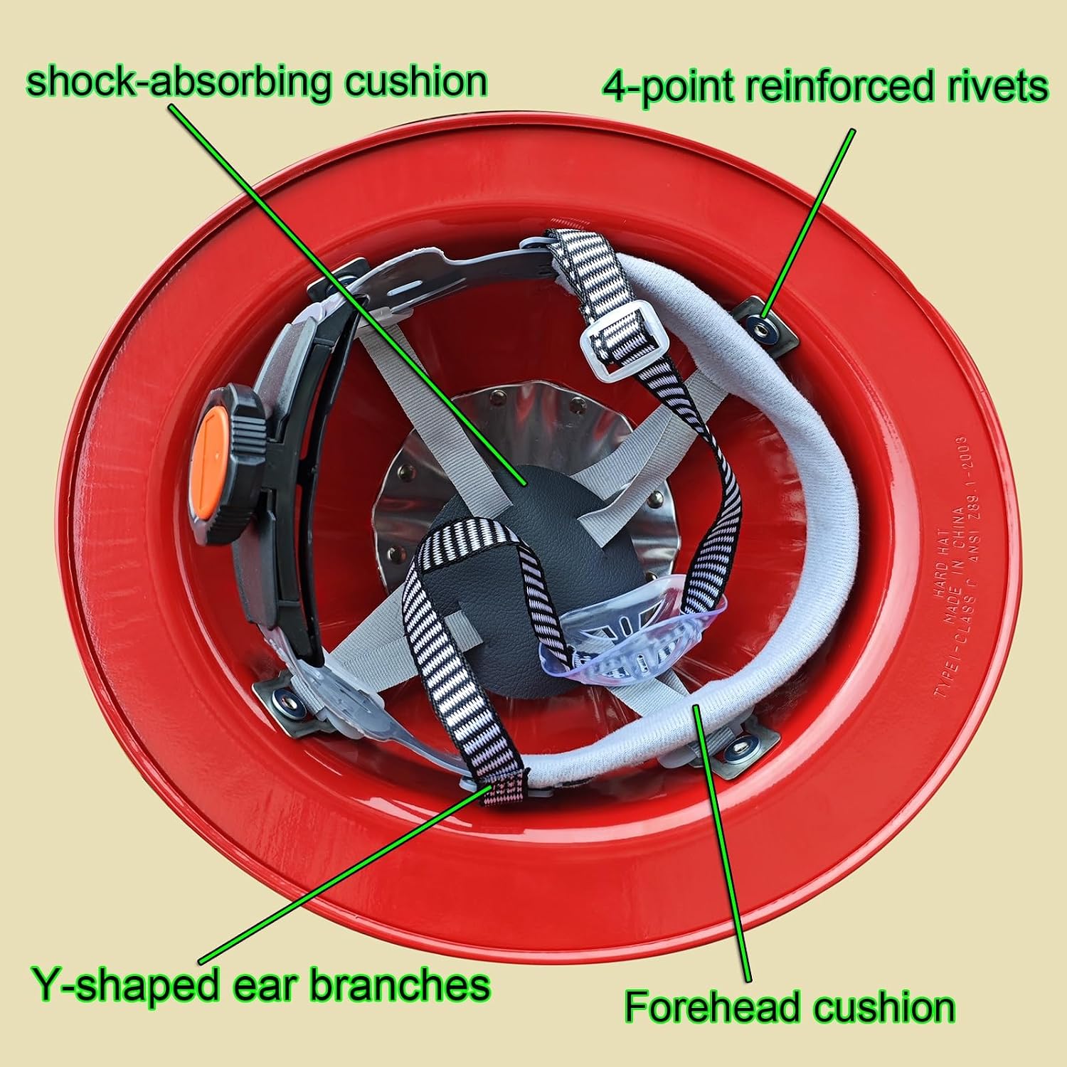 Aluminum Hard Hat with Removable Liner Full Brim Design 4-Point Fixed Helmet Built-in Suspension Adjuster Head Circumference (20.5-25")