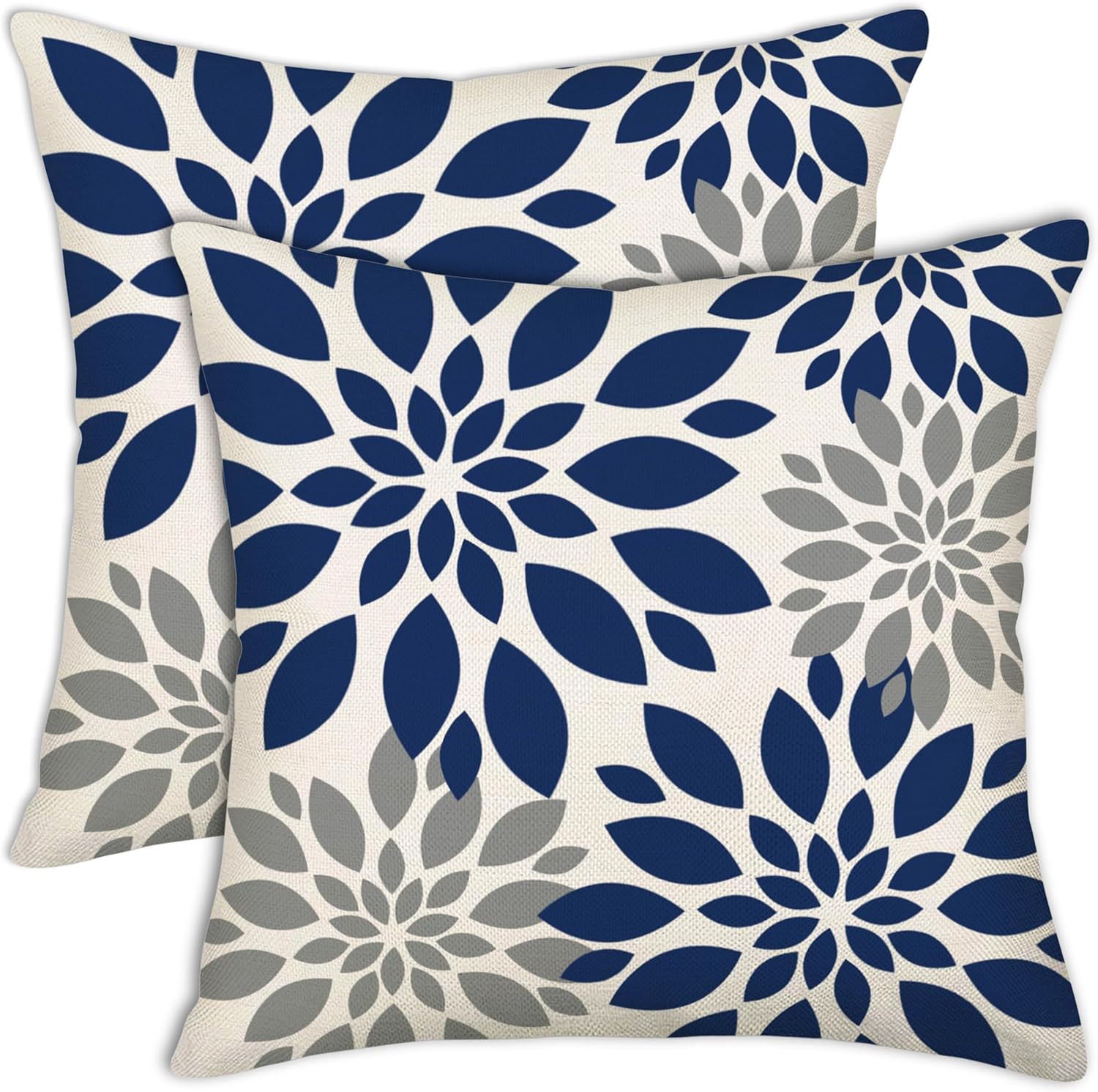 Gray Blue Throw Pillow Covers Dahlia Pillow Covers 18x18 Set of 2 Abstract Floral