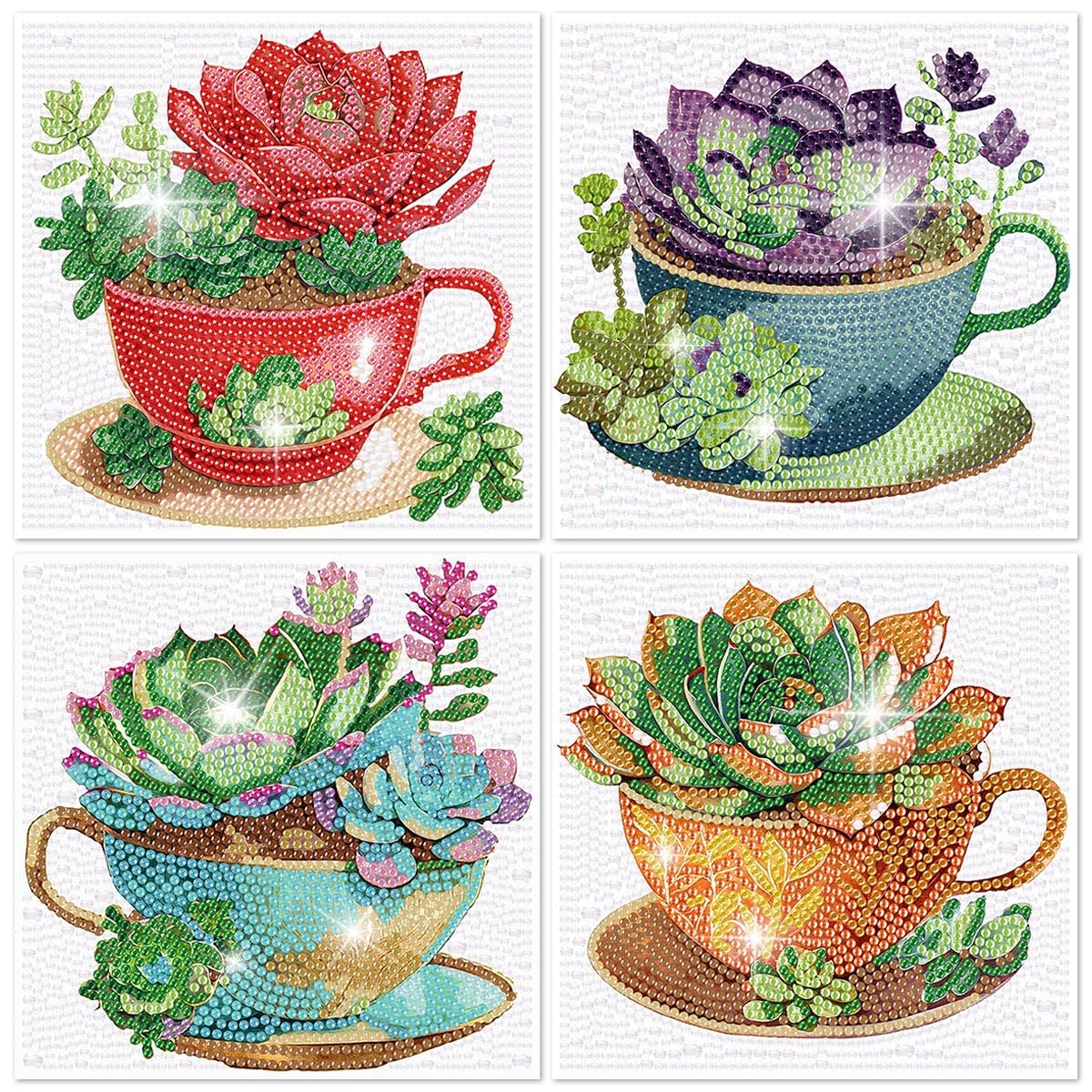 ARTMYRUI 4 Pack Diamond Painting Kits,Easy Diamond Painting Kits for Beginners,5D Succulents Diamond Art Kits,DIY Plants Diamond Dots Big Gem Crafts for Home Wall Decor Gifts （6x6Inch）.