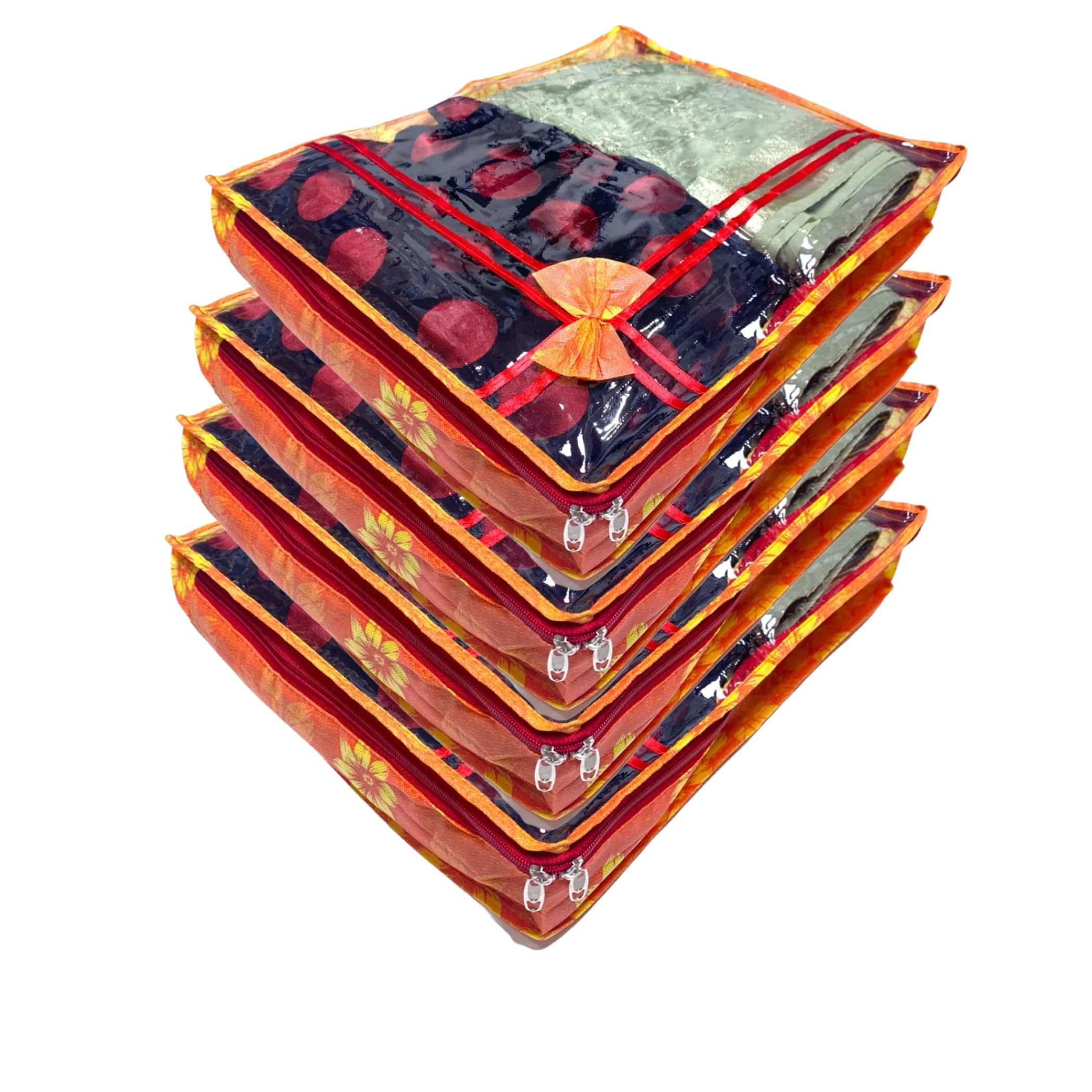 LOVENSPIRE 4 Piece Sari Bags Cotton Saree Covers with Zipper Closure Clothes Organizer Sari Storage Bag for Wardrobe and Gifting Storage Wedding Favor Cloth Case Birthday