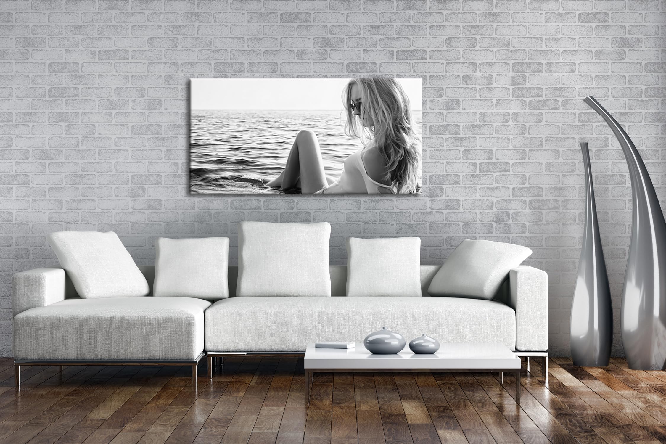 Panorámica de refrigeración húmeda 120 x 60 cm, efecto: negro/blanco como lienzo, diseño listo enmarcado en marco de madera auténtica, impresión digital de alta calidad con marco