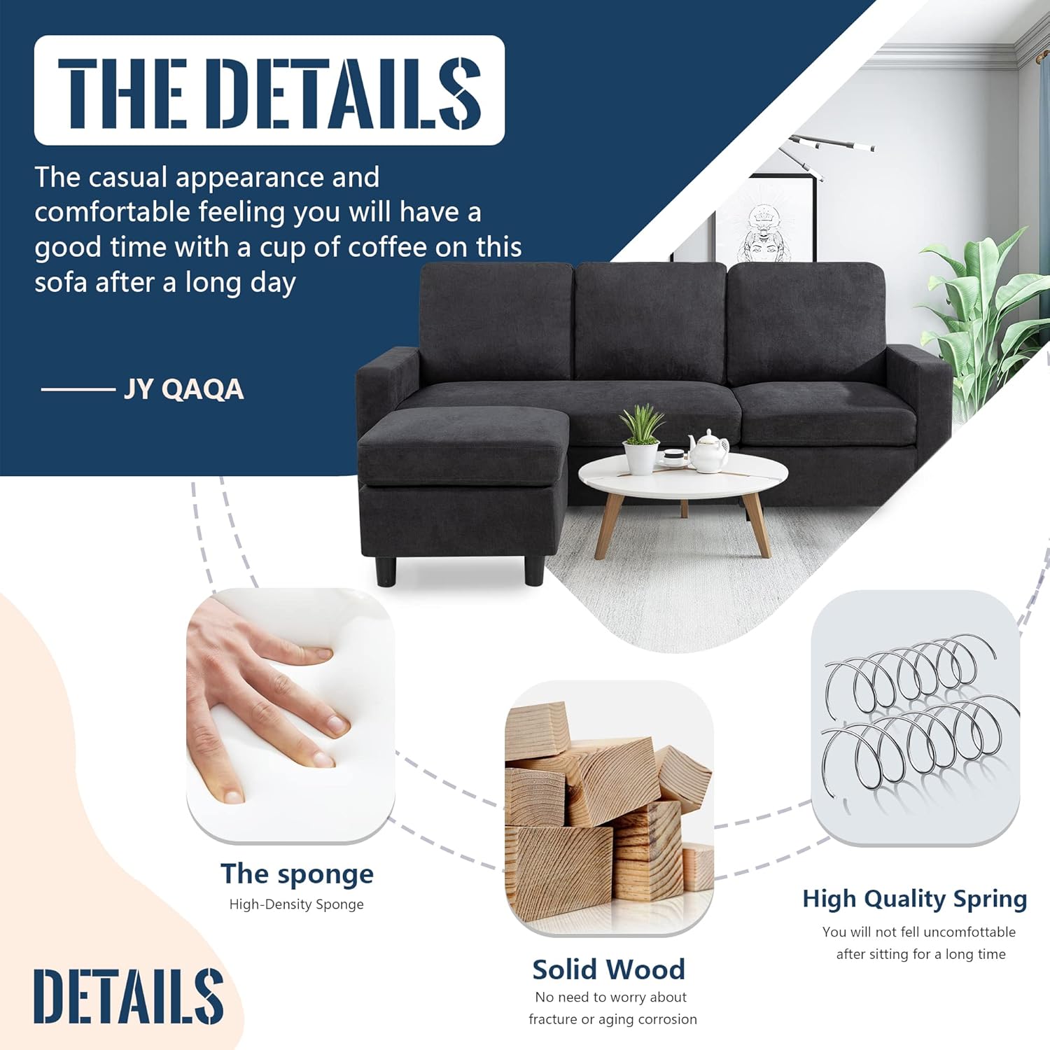 Buy JY QAQA Convertible Sectional Sofa Couch, LShaped Couch with